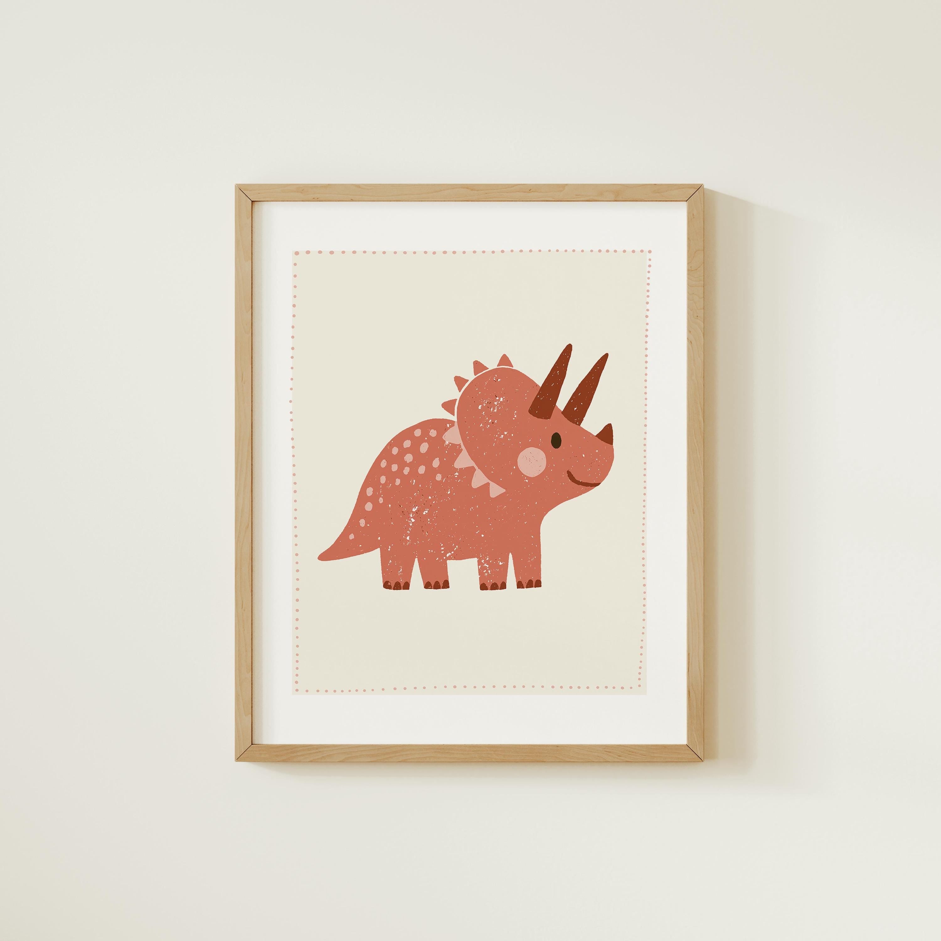 Coral Triceratops Nursery Print