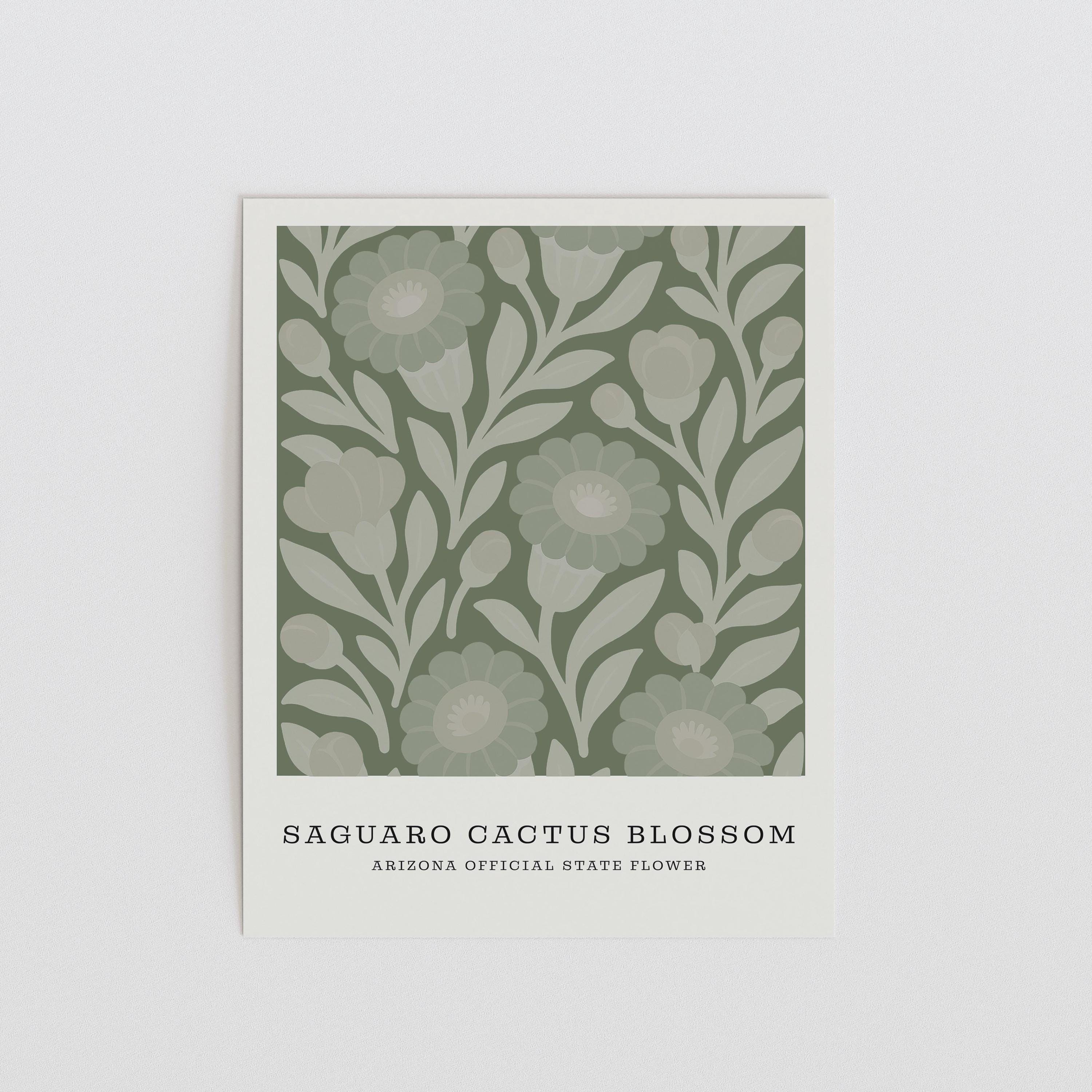 Arizona state flower art print, saguaro cactus blossom