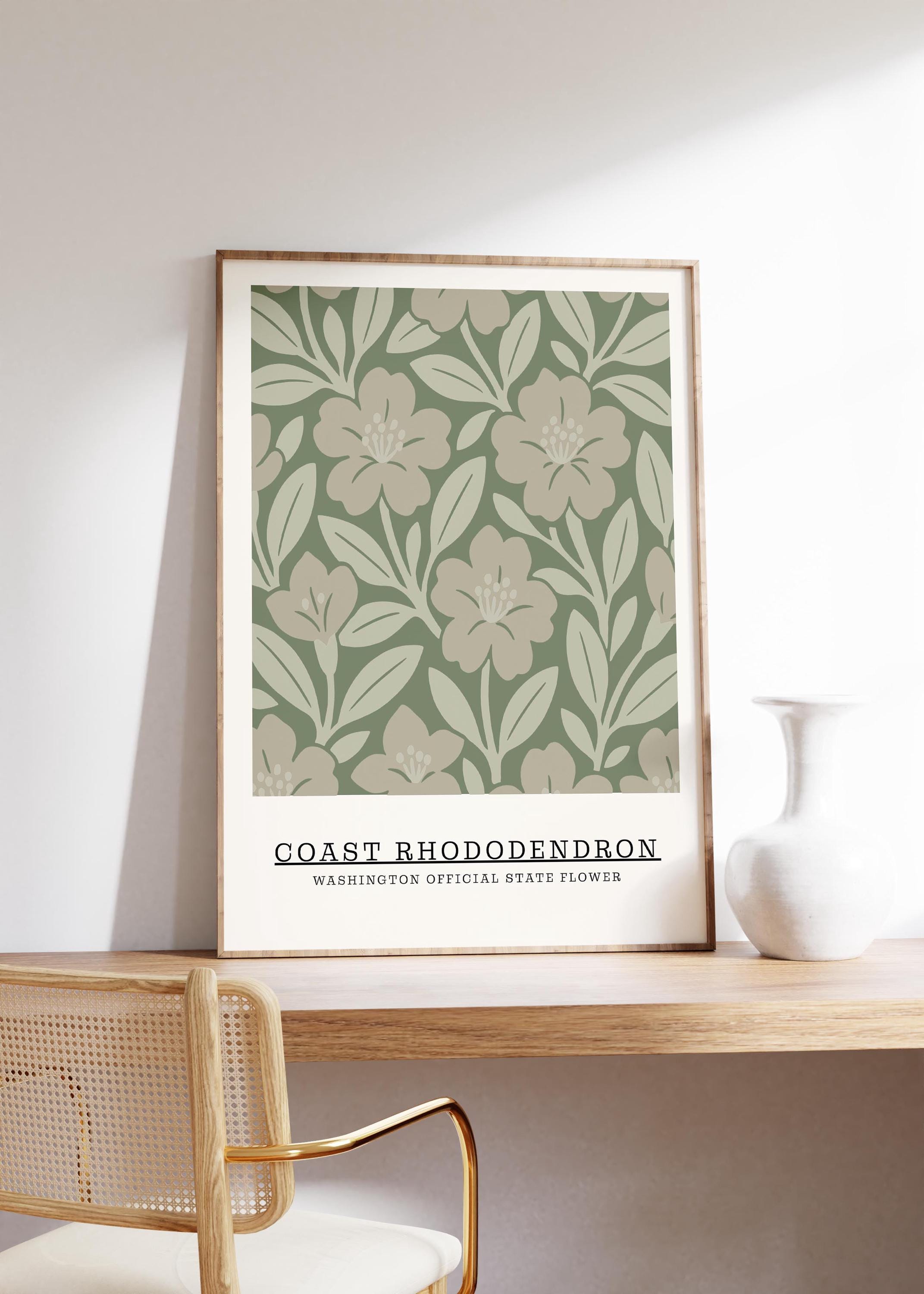 Washington state flower art print, coast rhododendron