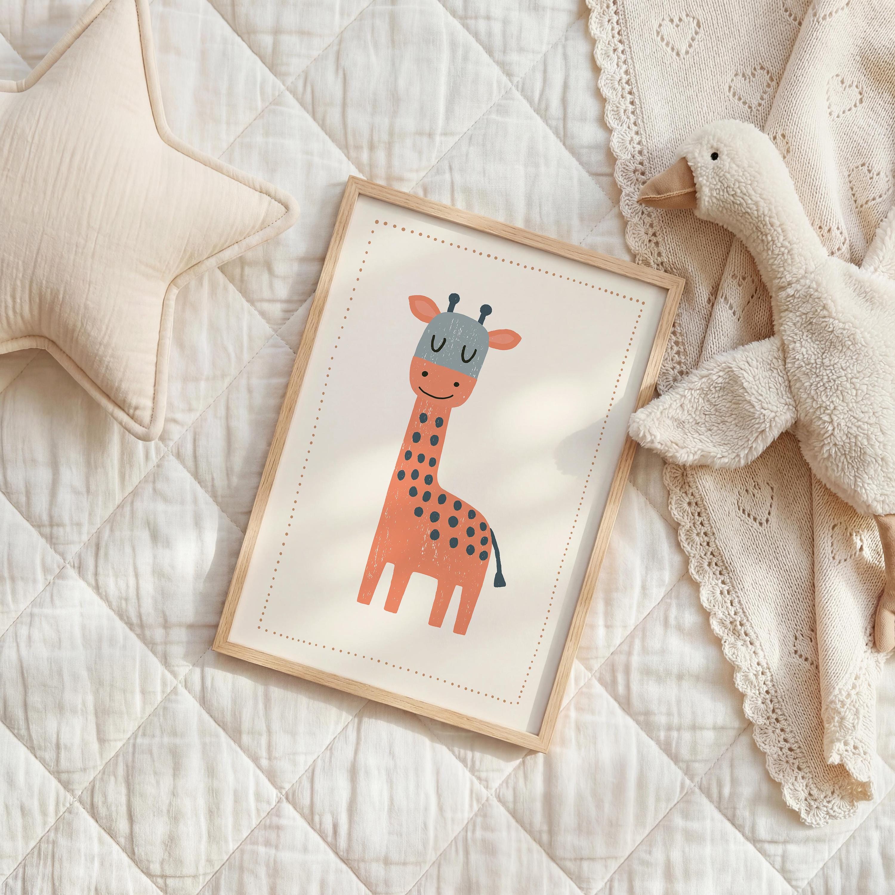 Coral giraffe nursery print