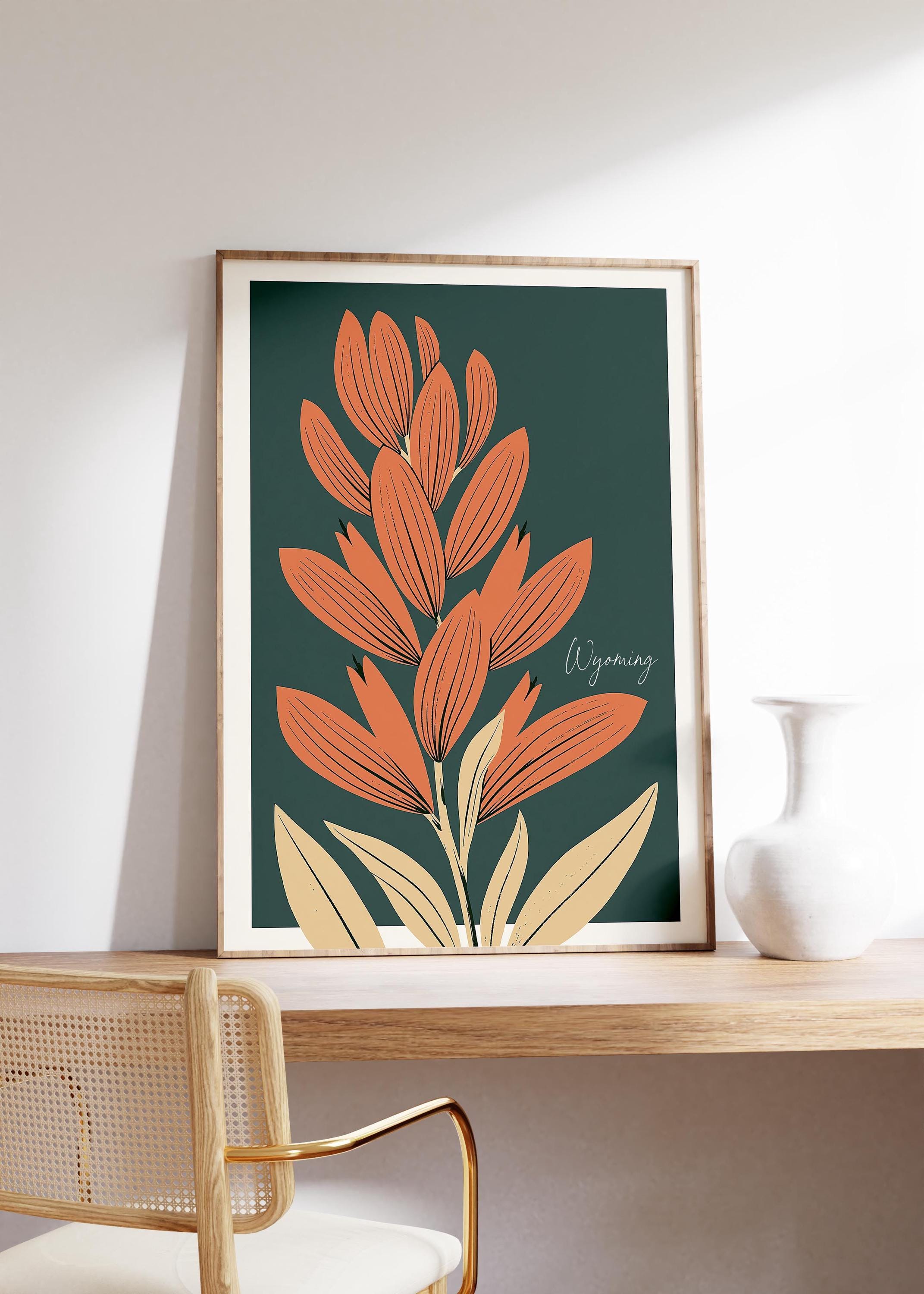 Wyoming state flower art print, Indian paintbrush