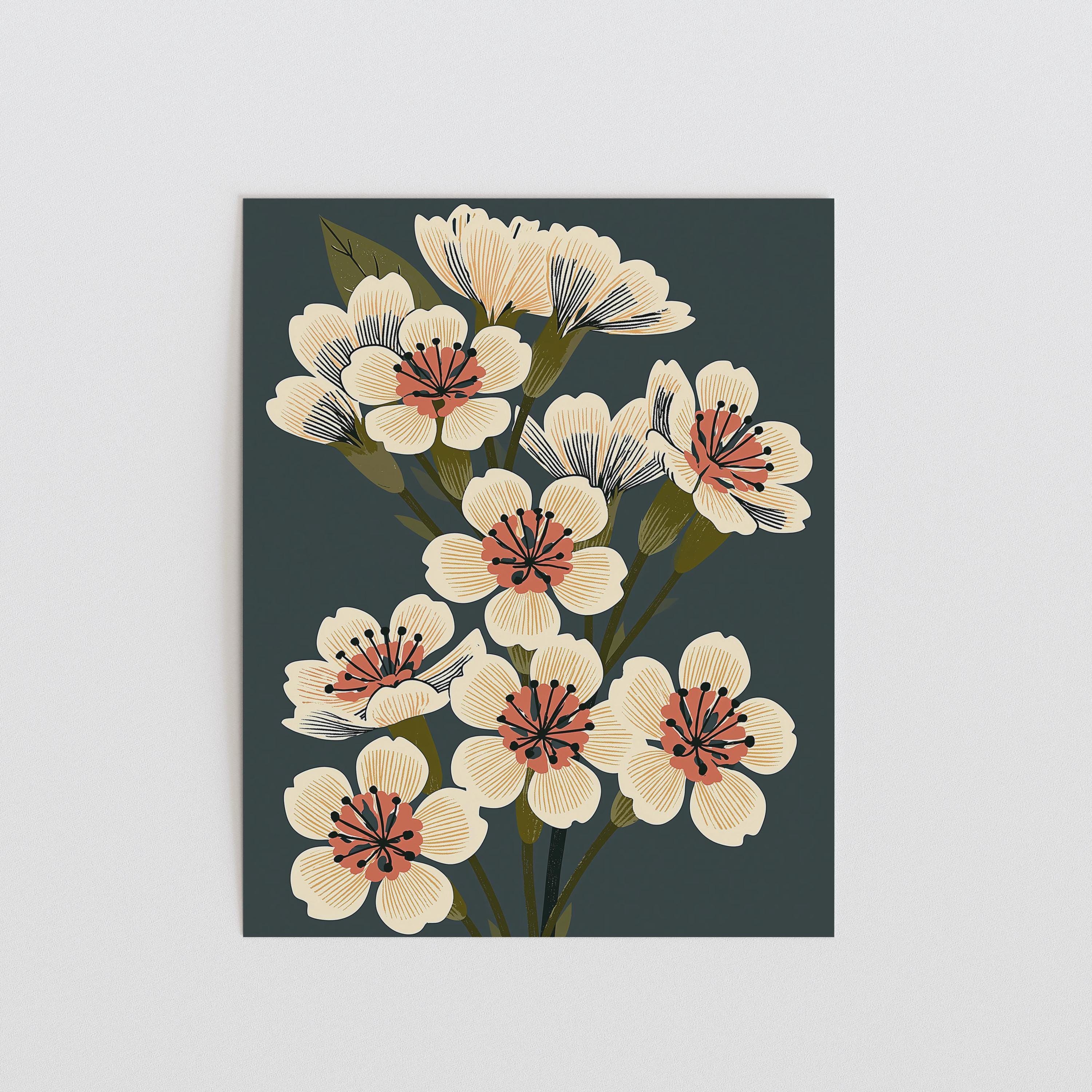 Missouri state flower art print, white hawthorn blossom