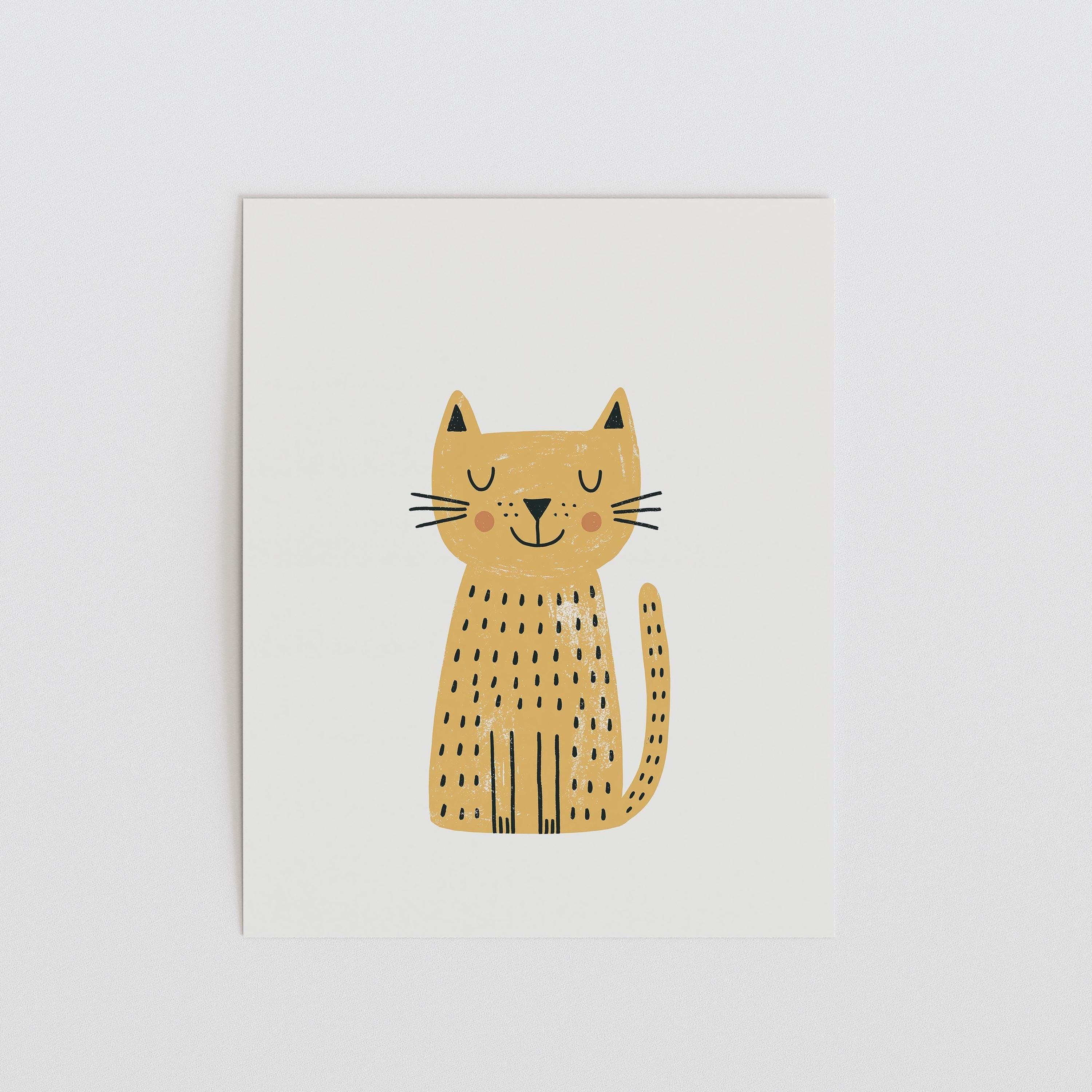 Mustard cat nursery print