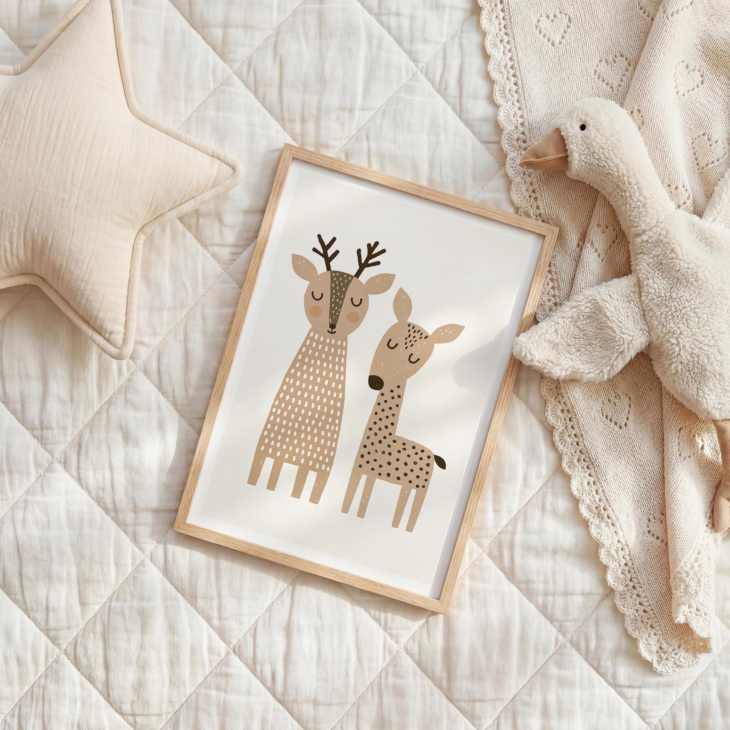 Mama and baby deer nursery print