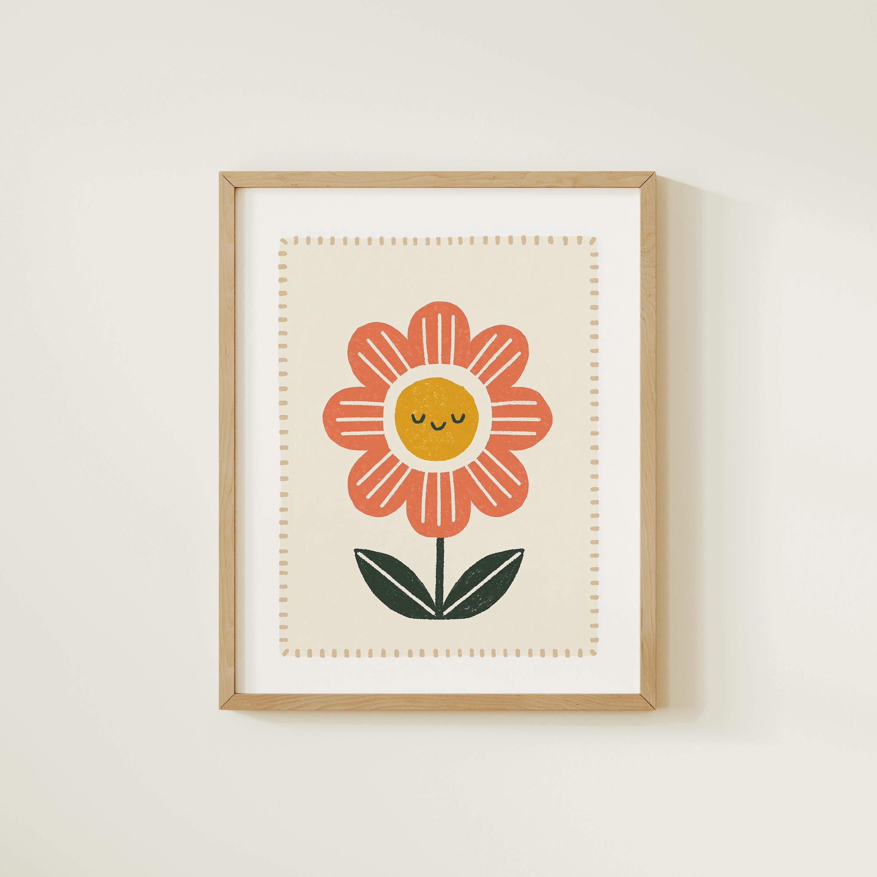 Orange Folk Flower Nursery Print