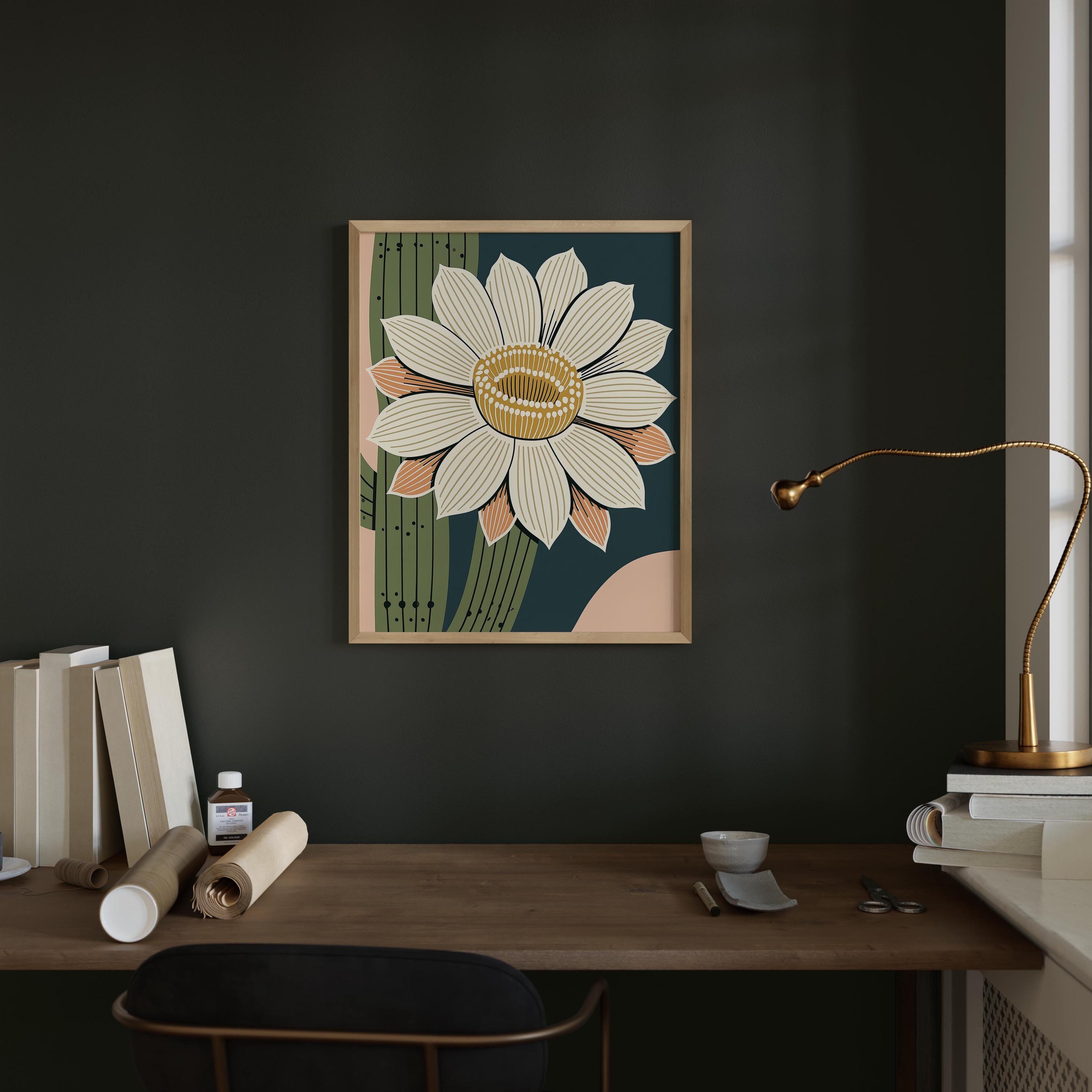 Arizona state flower art print, saguaro cactus blossom