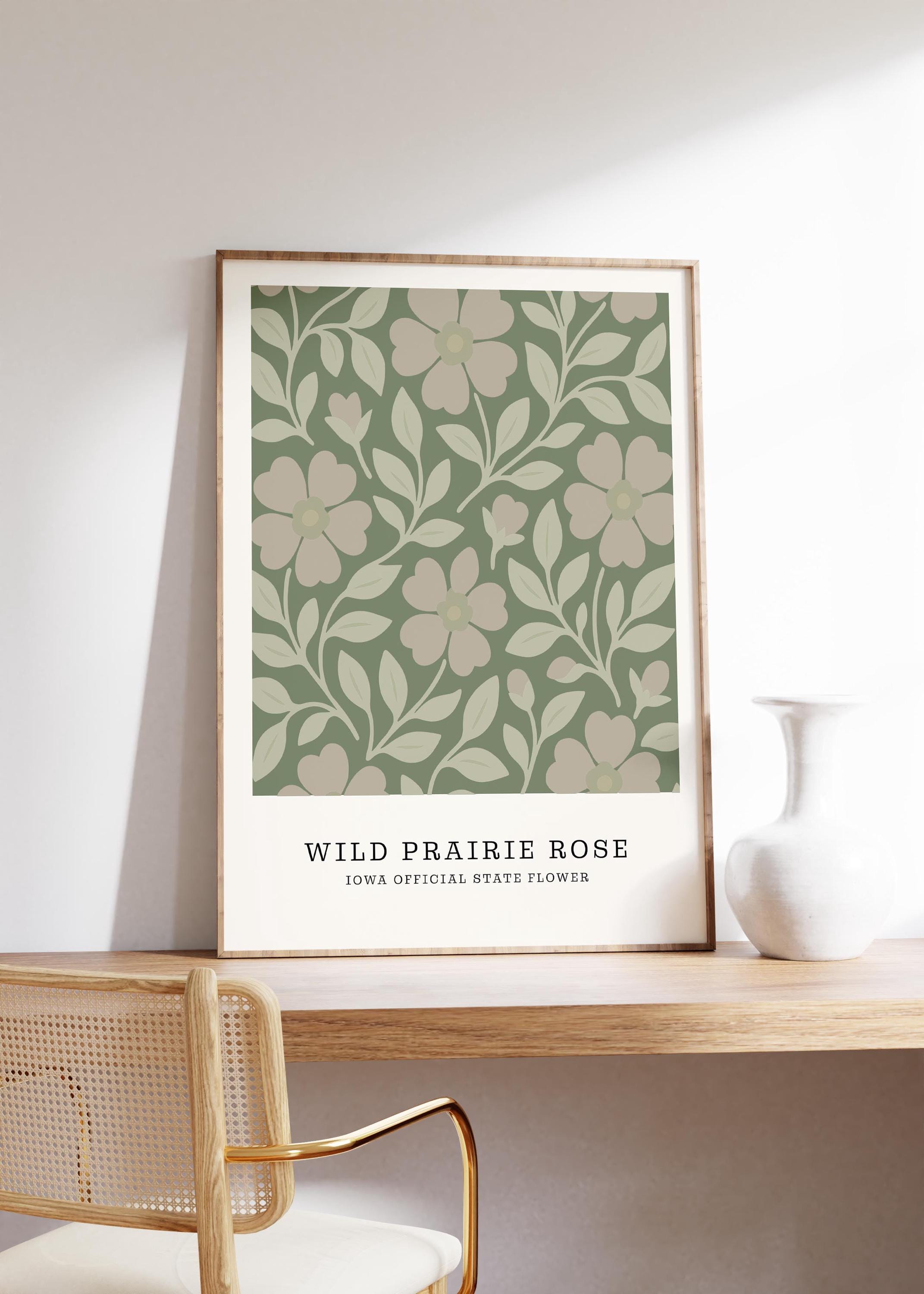 Iowa state flower art print, wild prairie rose