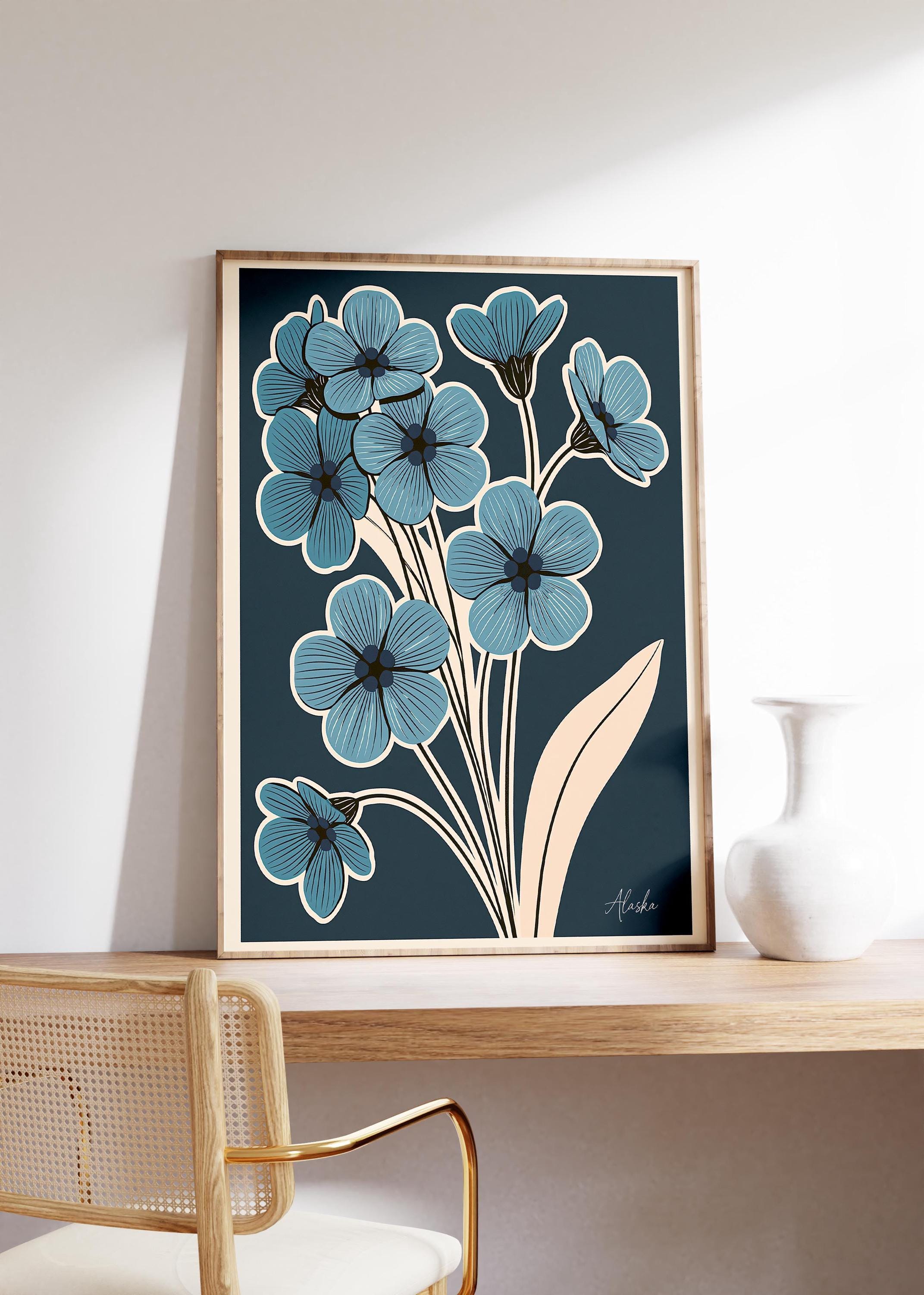 Alaska state flower art print, forget-me-not
