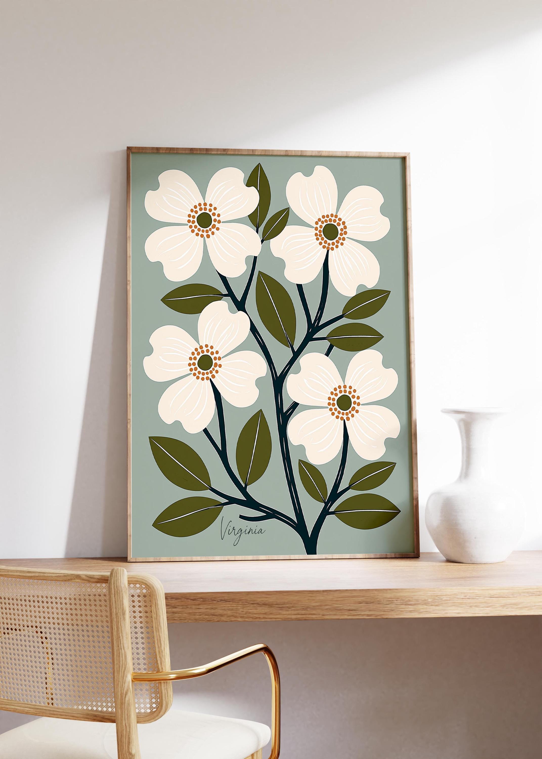 Virginia state flower art print, American dogwood