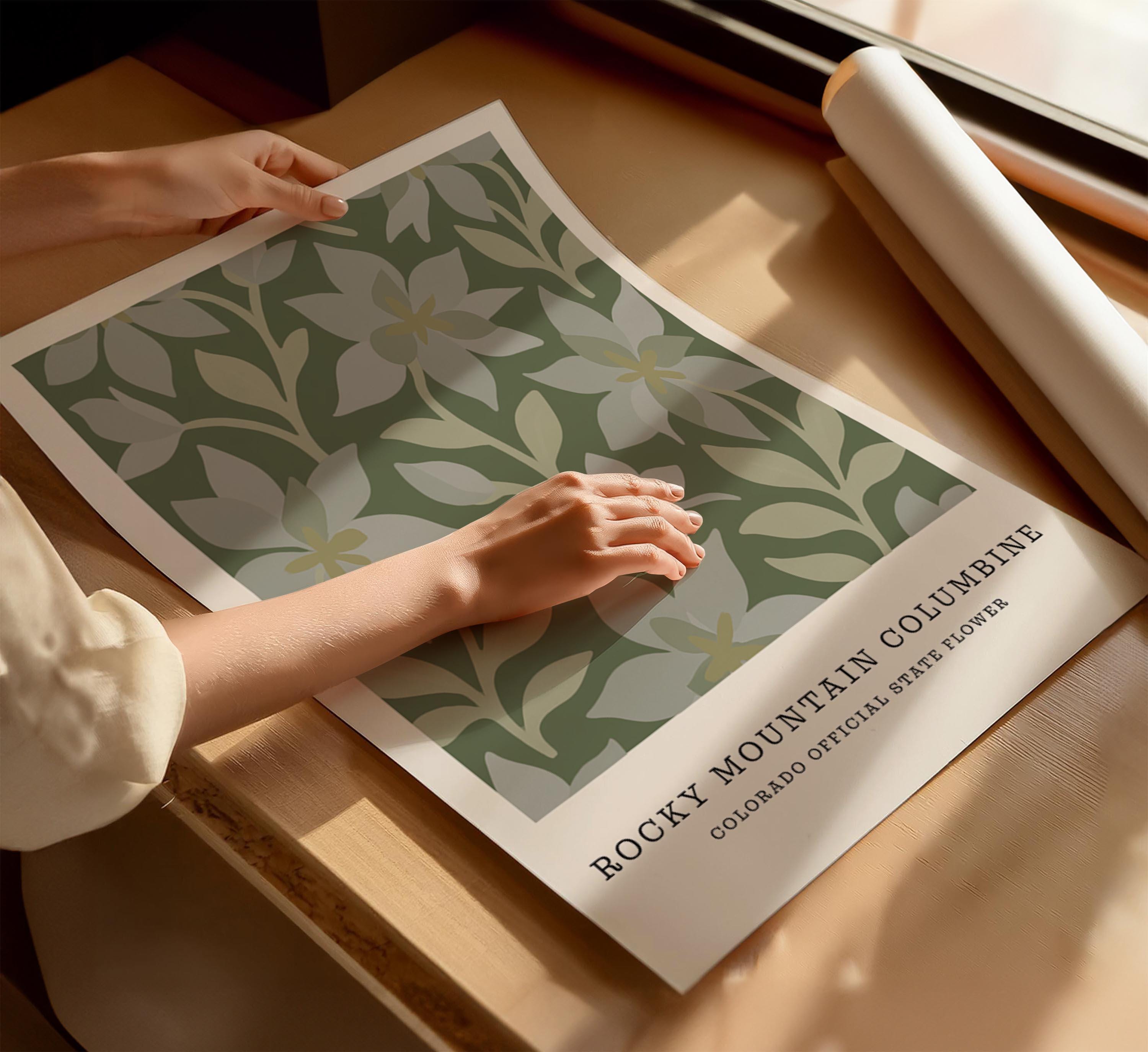 Colorado state flower art print, Rocky Mountain columbine