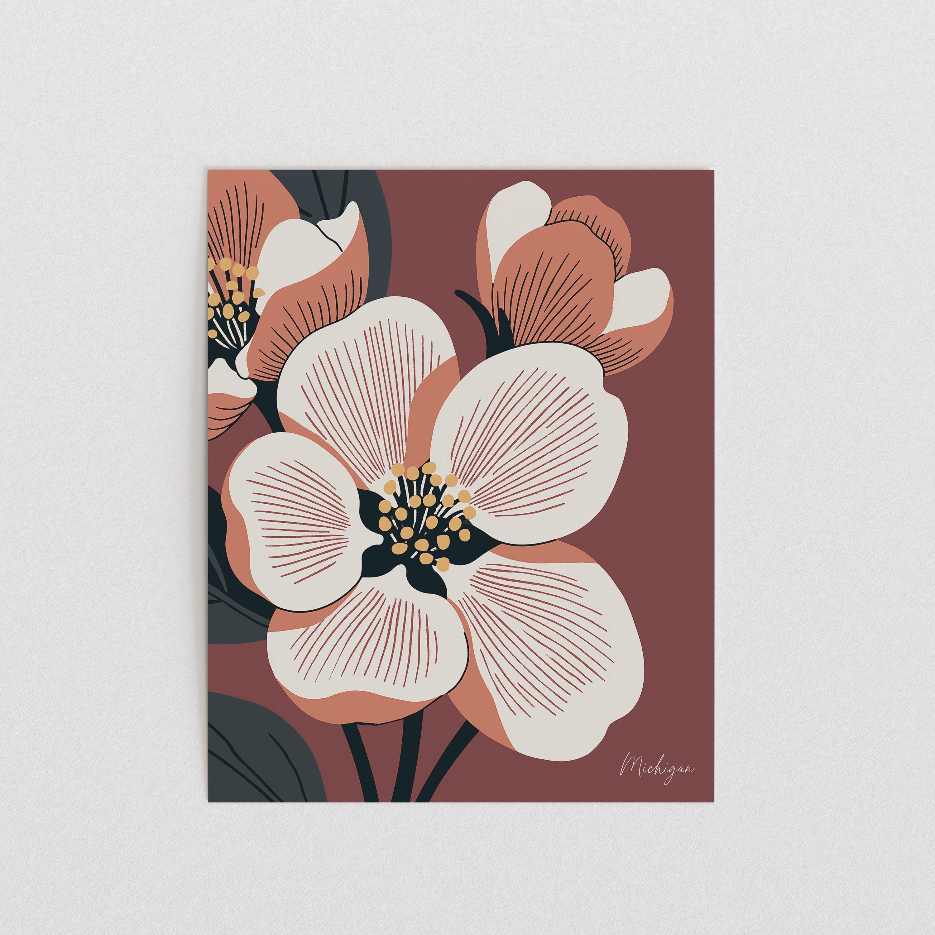 Michigan state flower art print, apple blossom