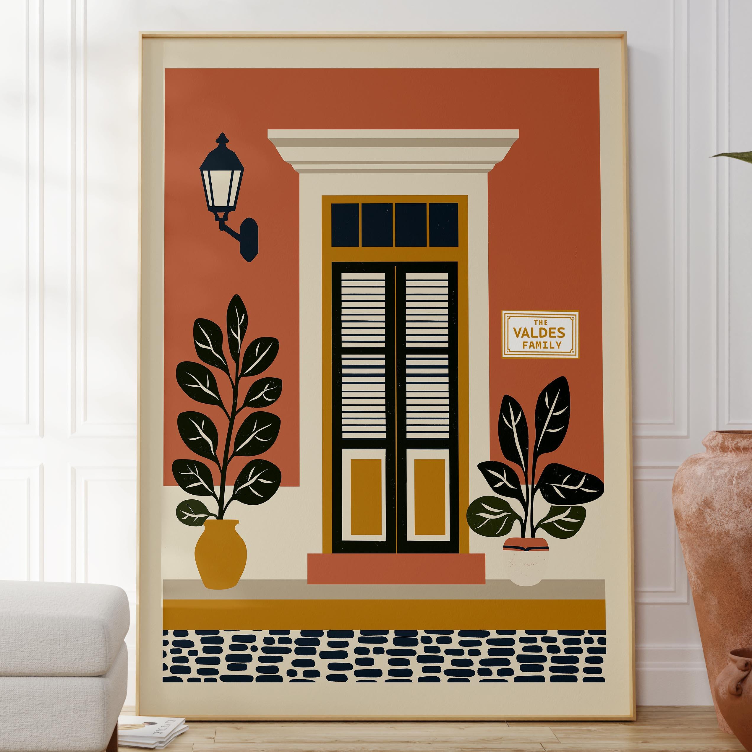 Personalized Old San Juan coral house louvered door art print, Puerto Rico