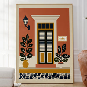 Personalized Old San Juan coral house louvered door art print, Puerto Rico