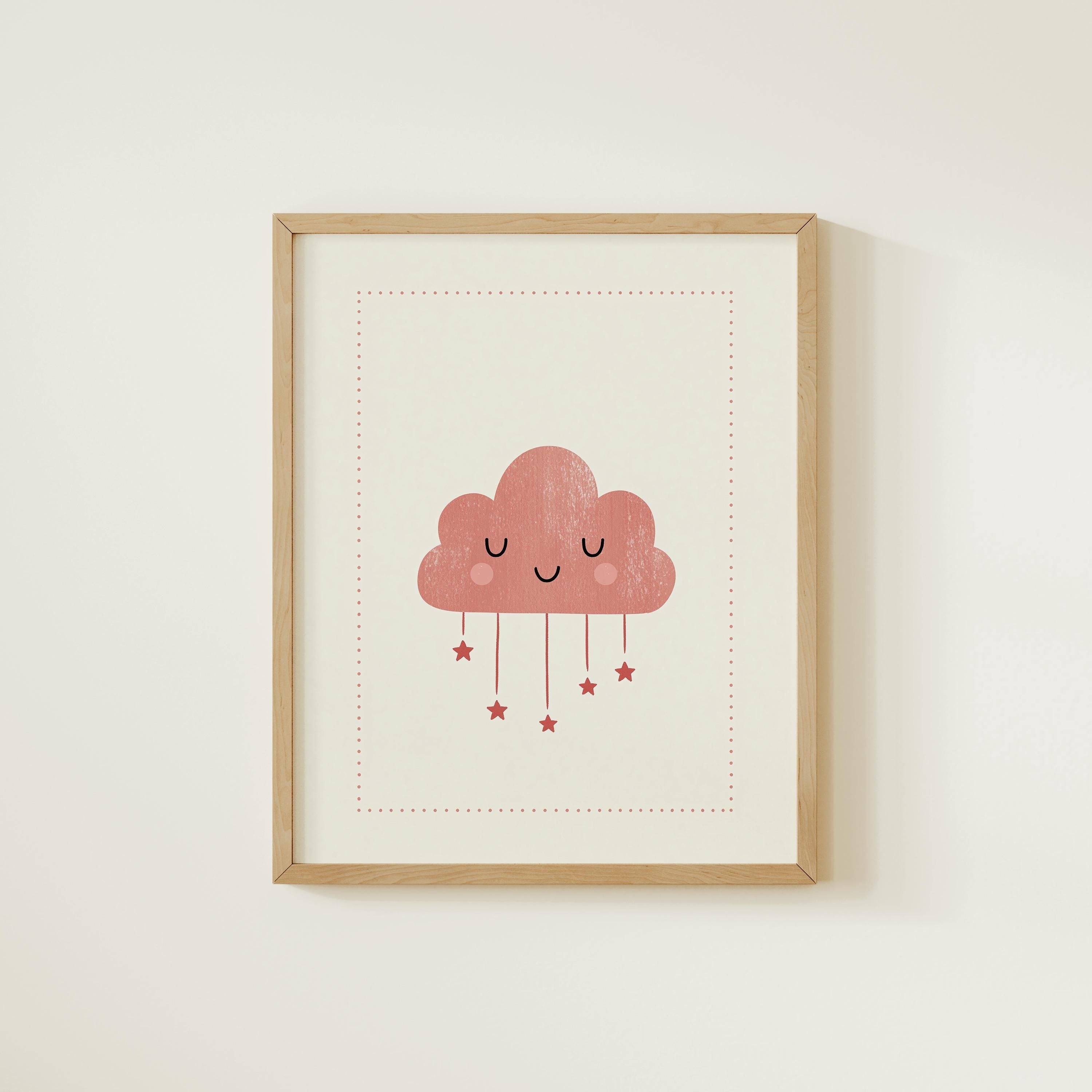 Pink cloud with stars nursery print