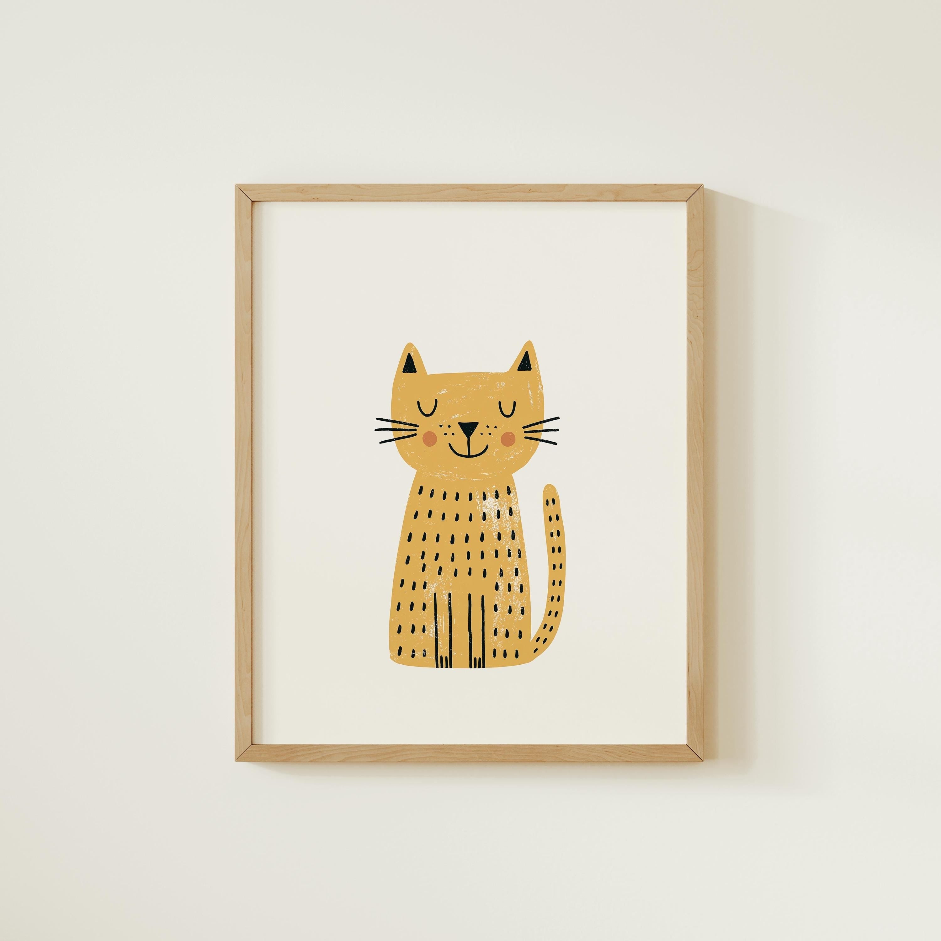 Mustard cat nursery print