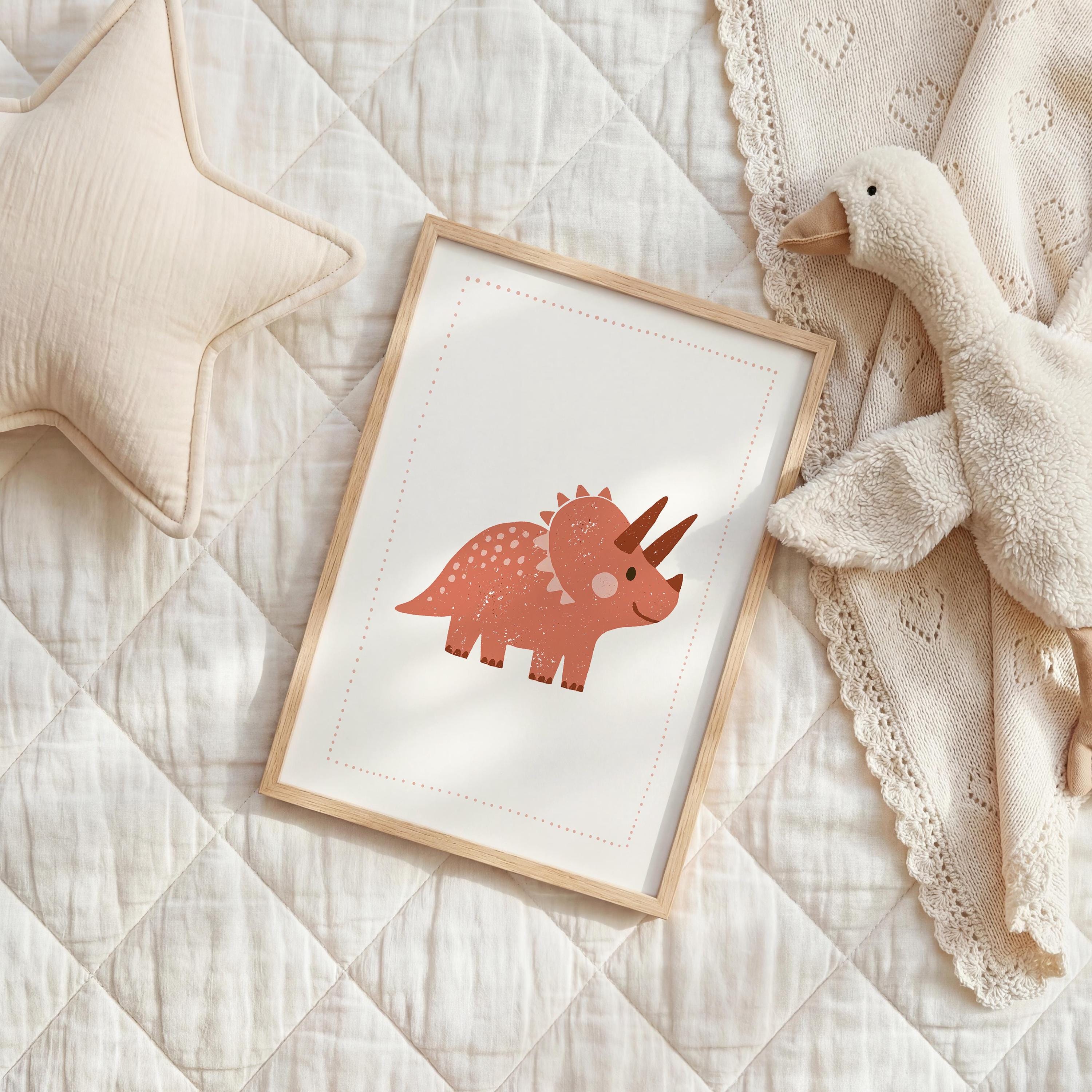 Coral triceratops nursery print