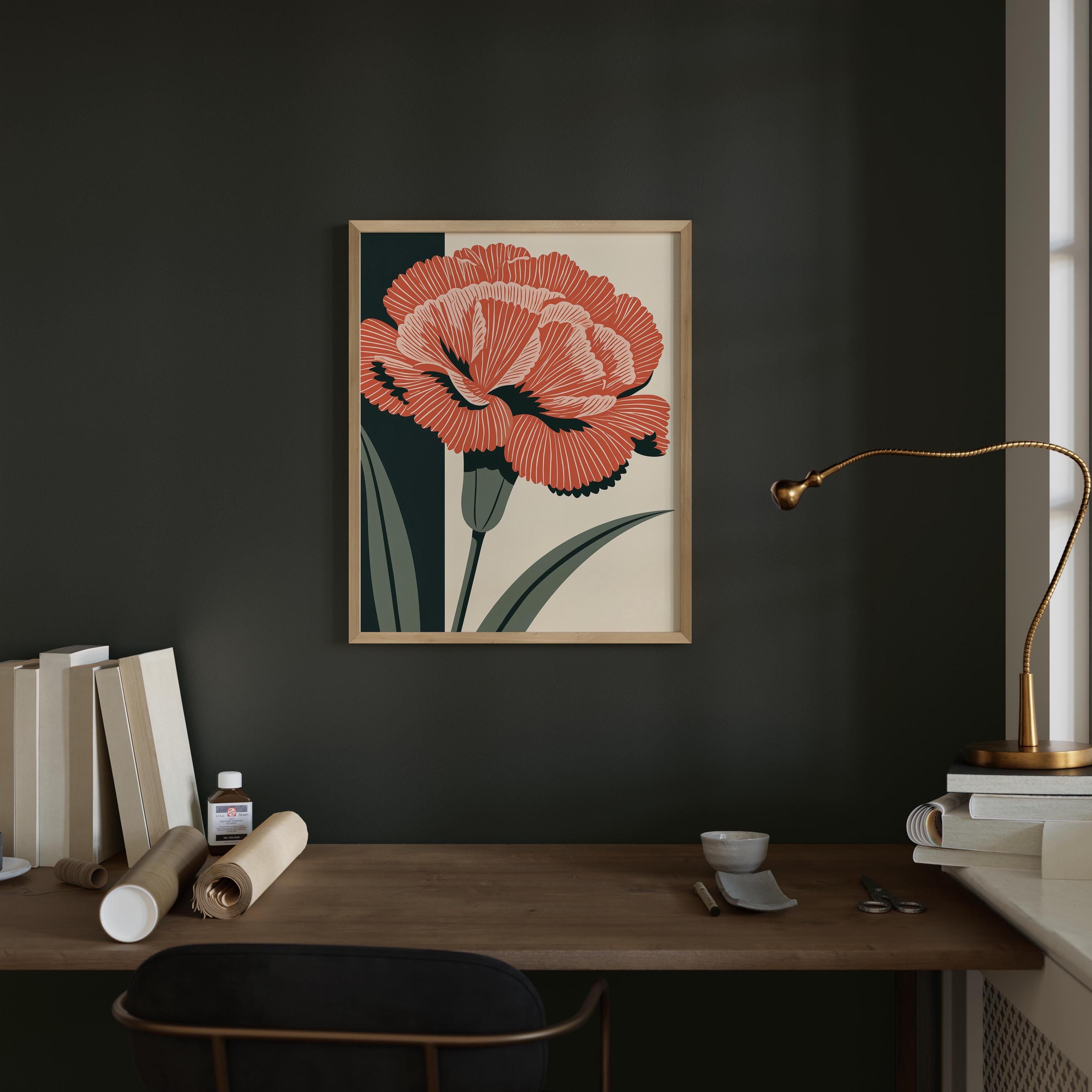 Ohio state flower art print, scarlet carnation