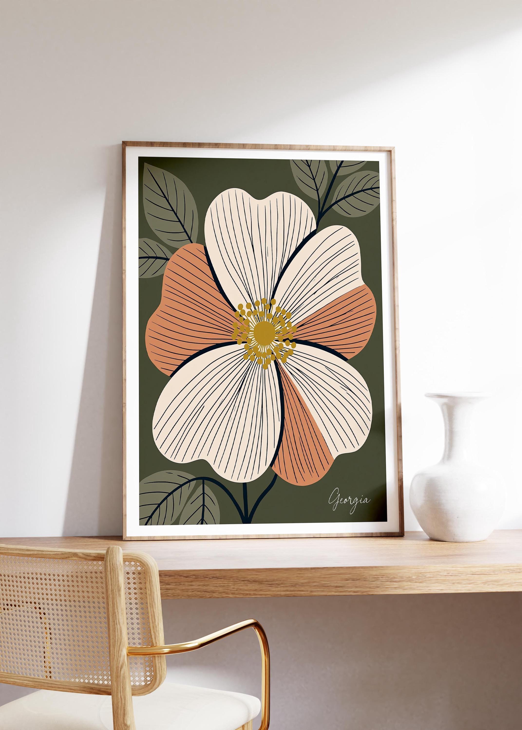 Georgia state flower art print, Cherokee rose