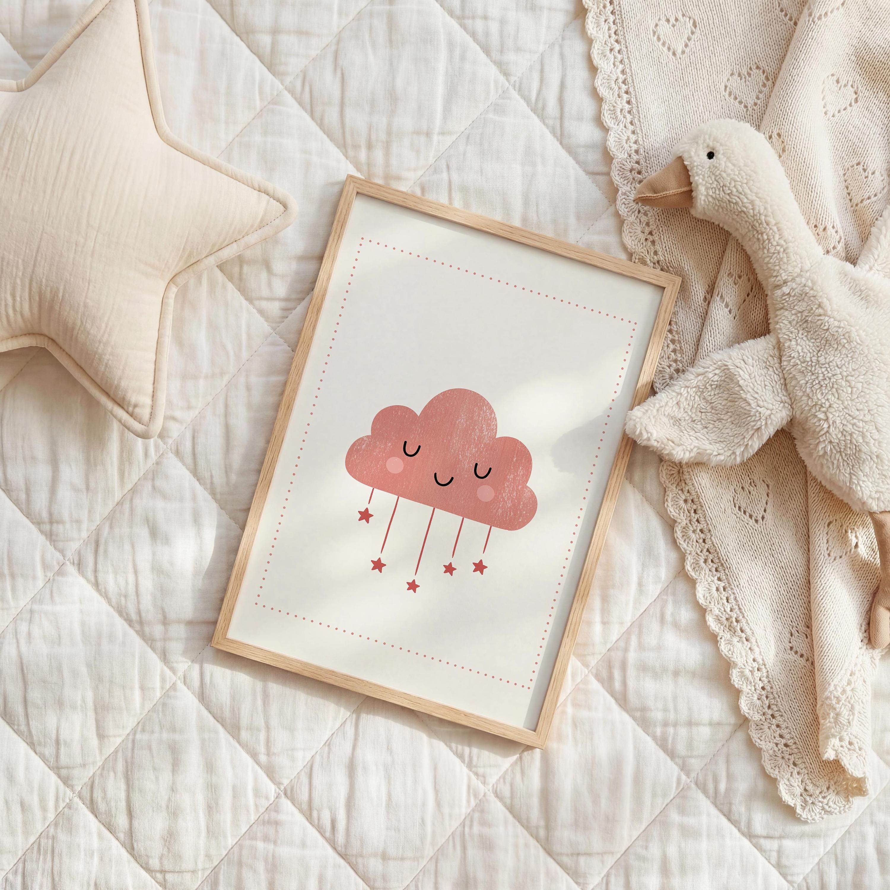 Pink cloud with stars nursery print
