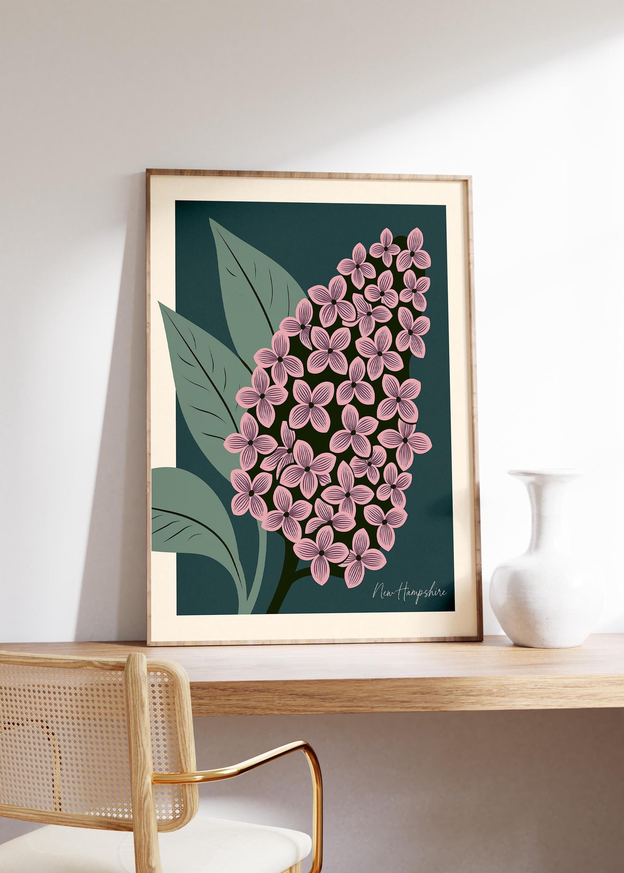 New Hampshire state flower art print, purple lilac