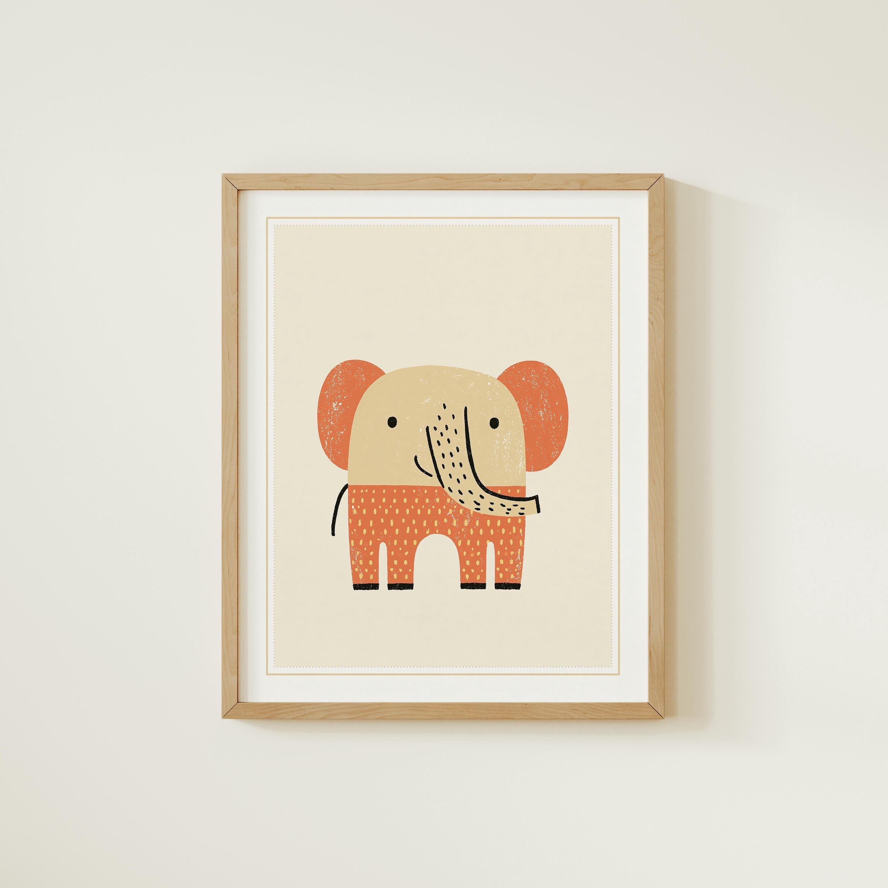 Terracotta elephant nursery print