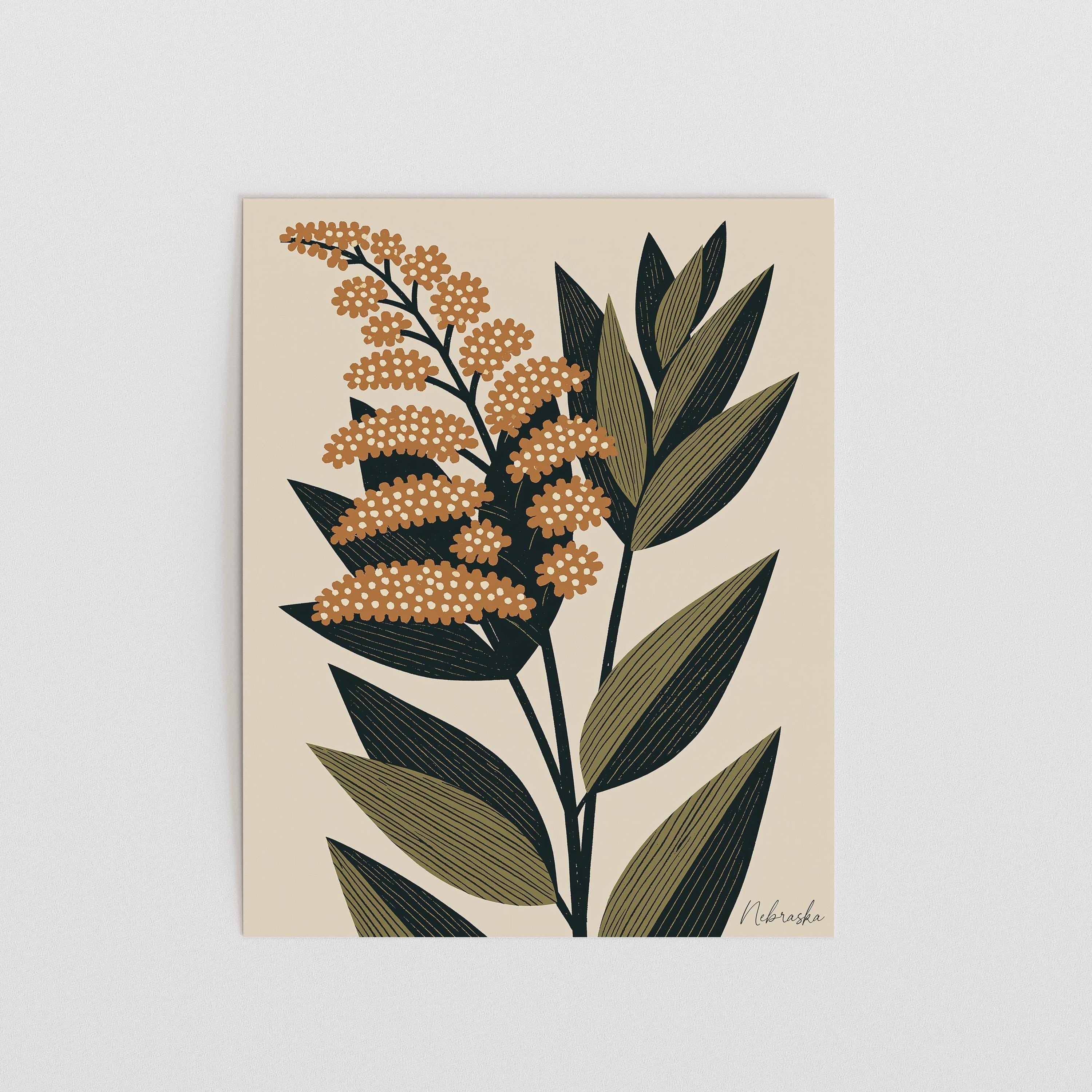 Nebraska state flower art print, goldenrod