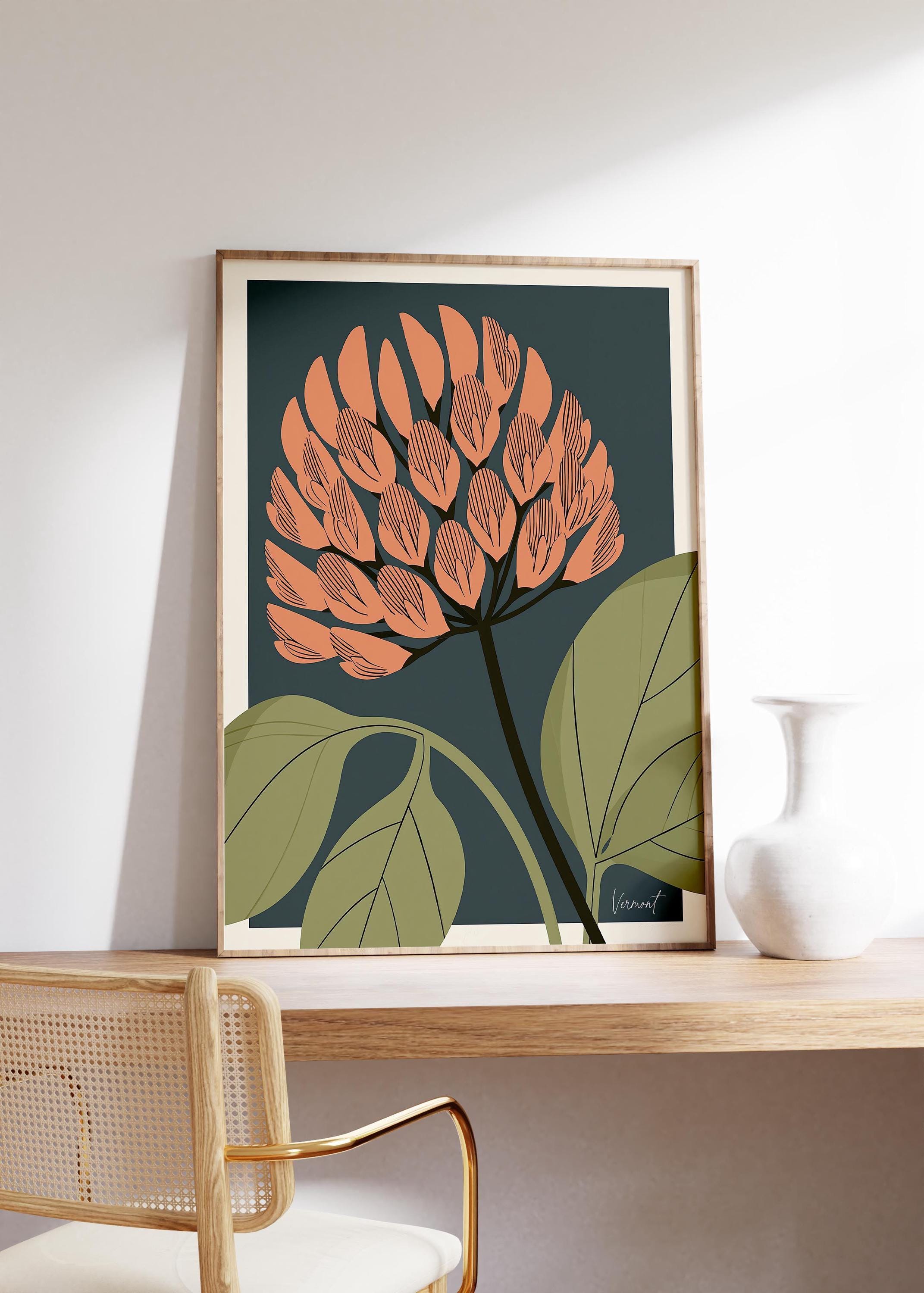 Vermont state flower art print, red clover