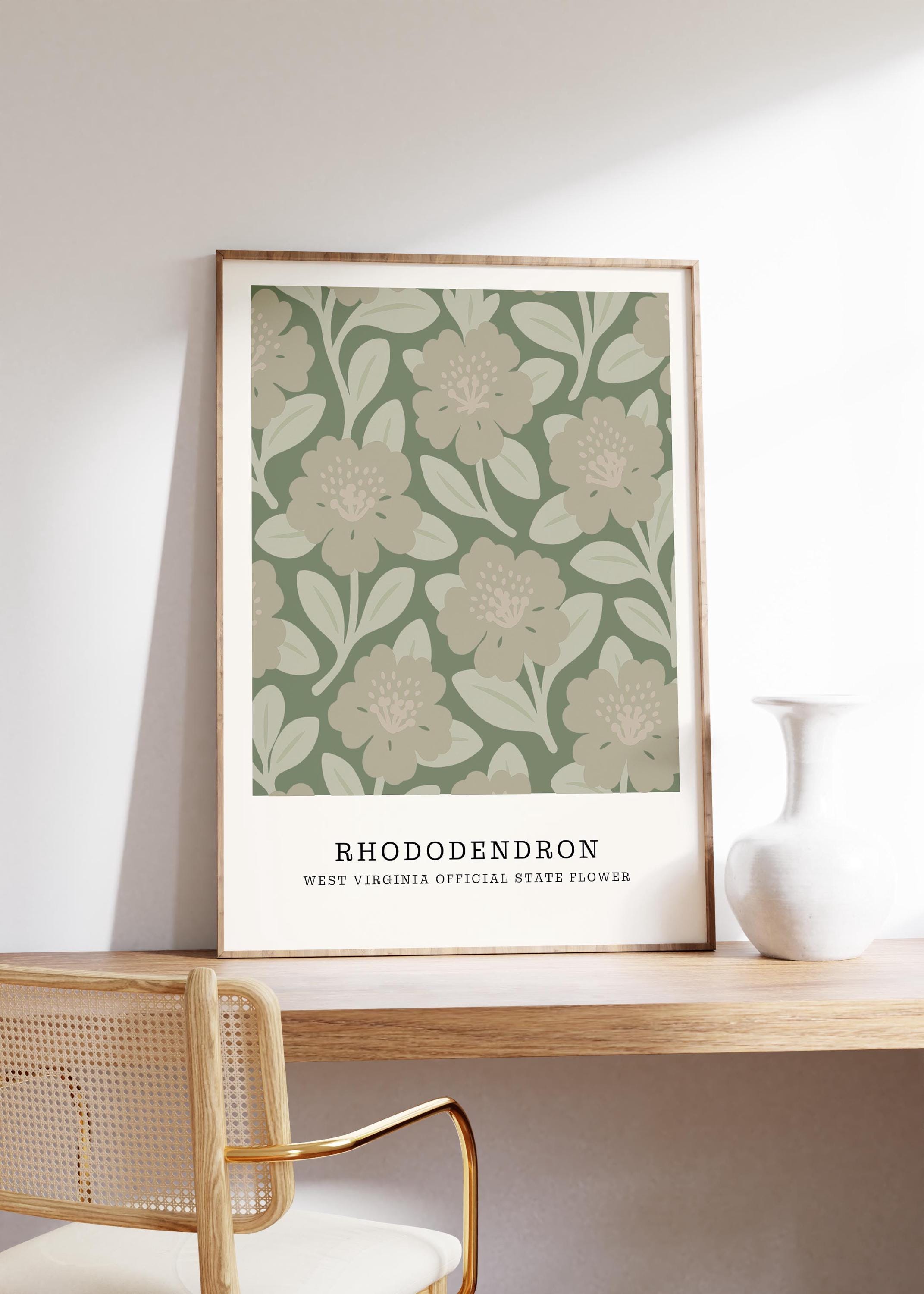 West Virginia state flower art print, rhododendron