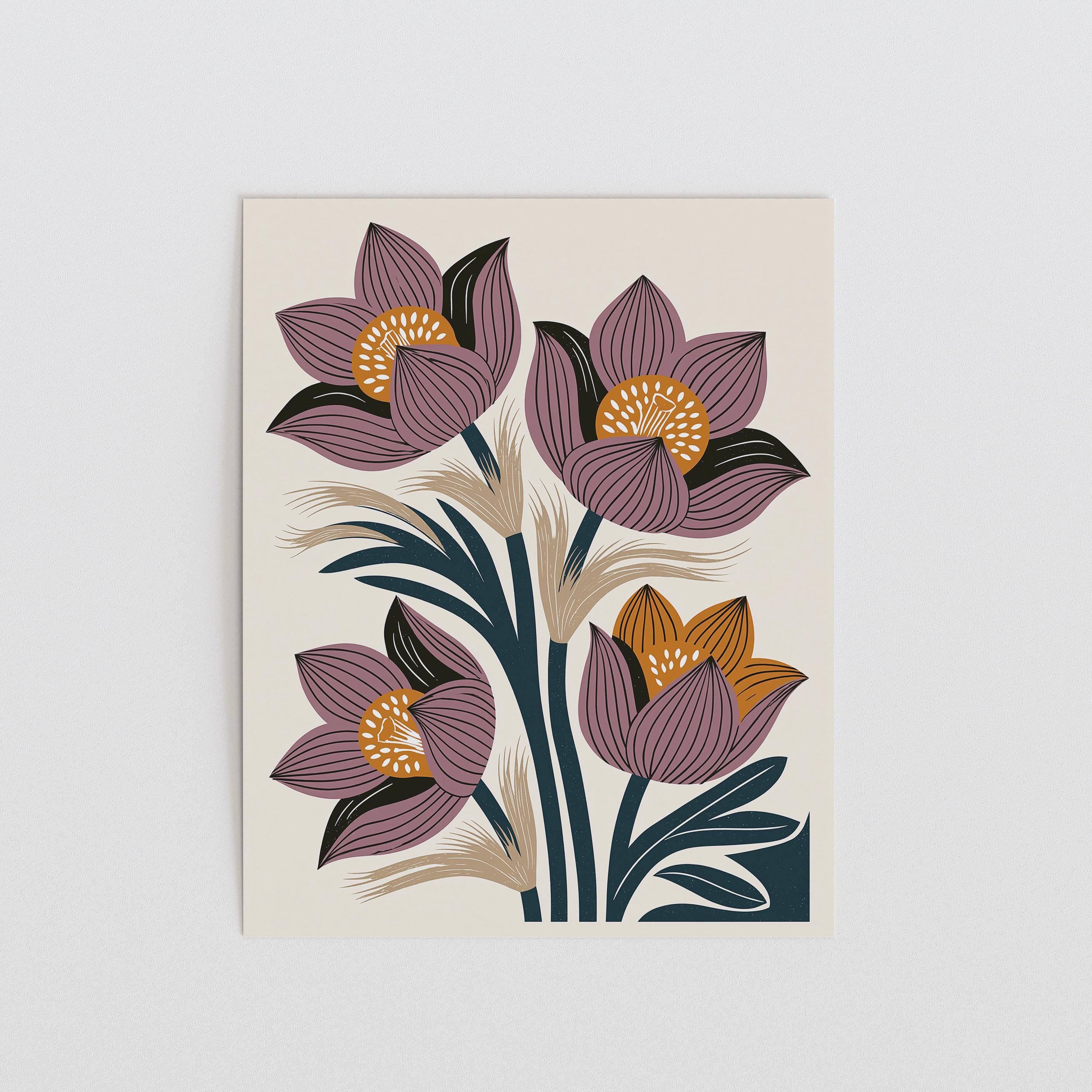 South Dakota state flower art print, pasque flower