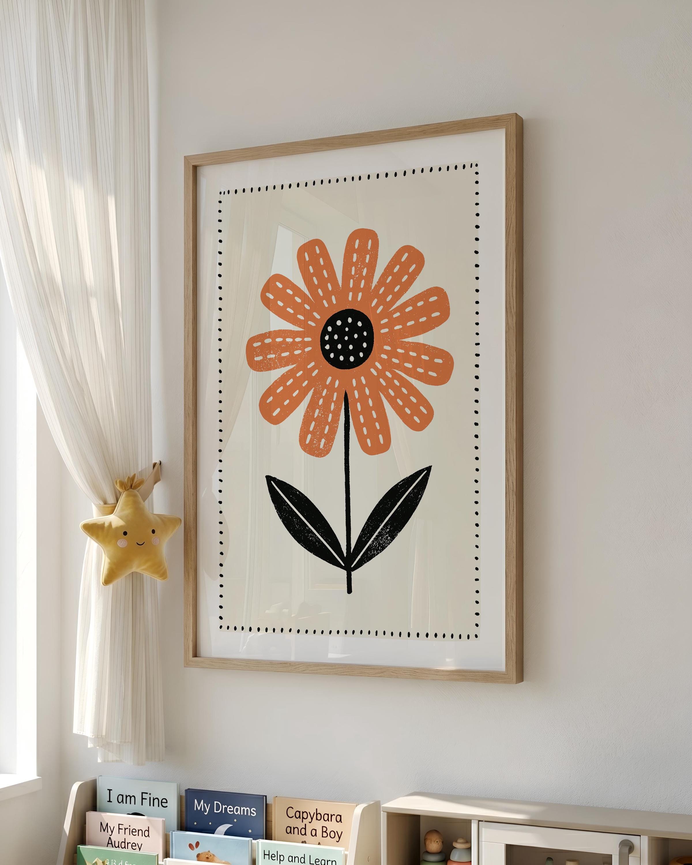 Orange daisy nursery print