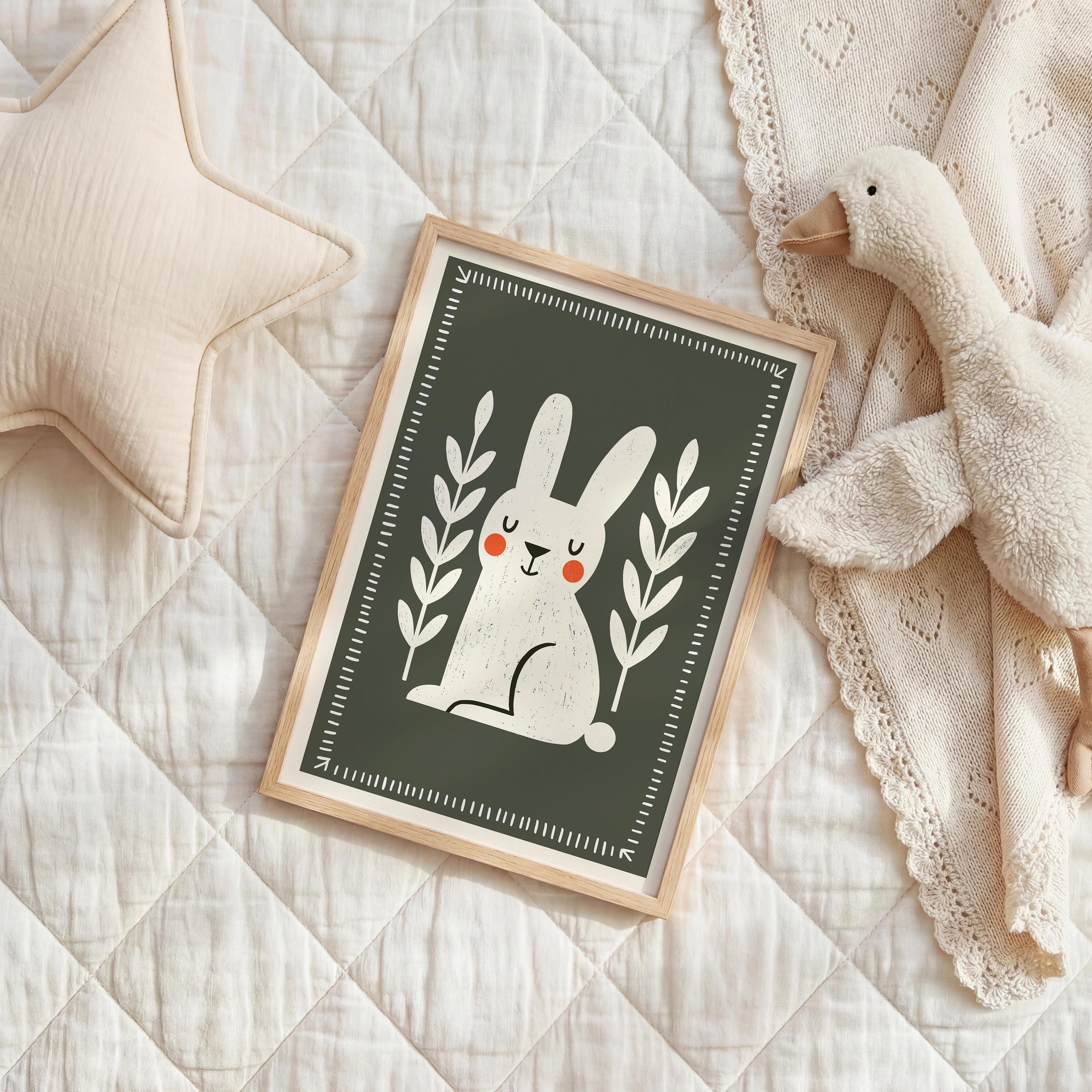 White bunny nursery print