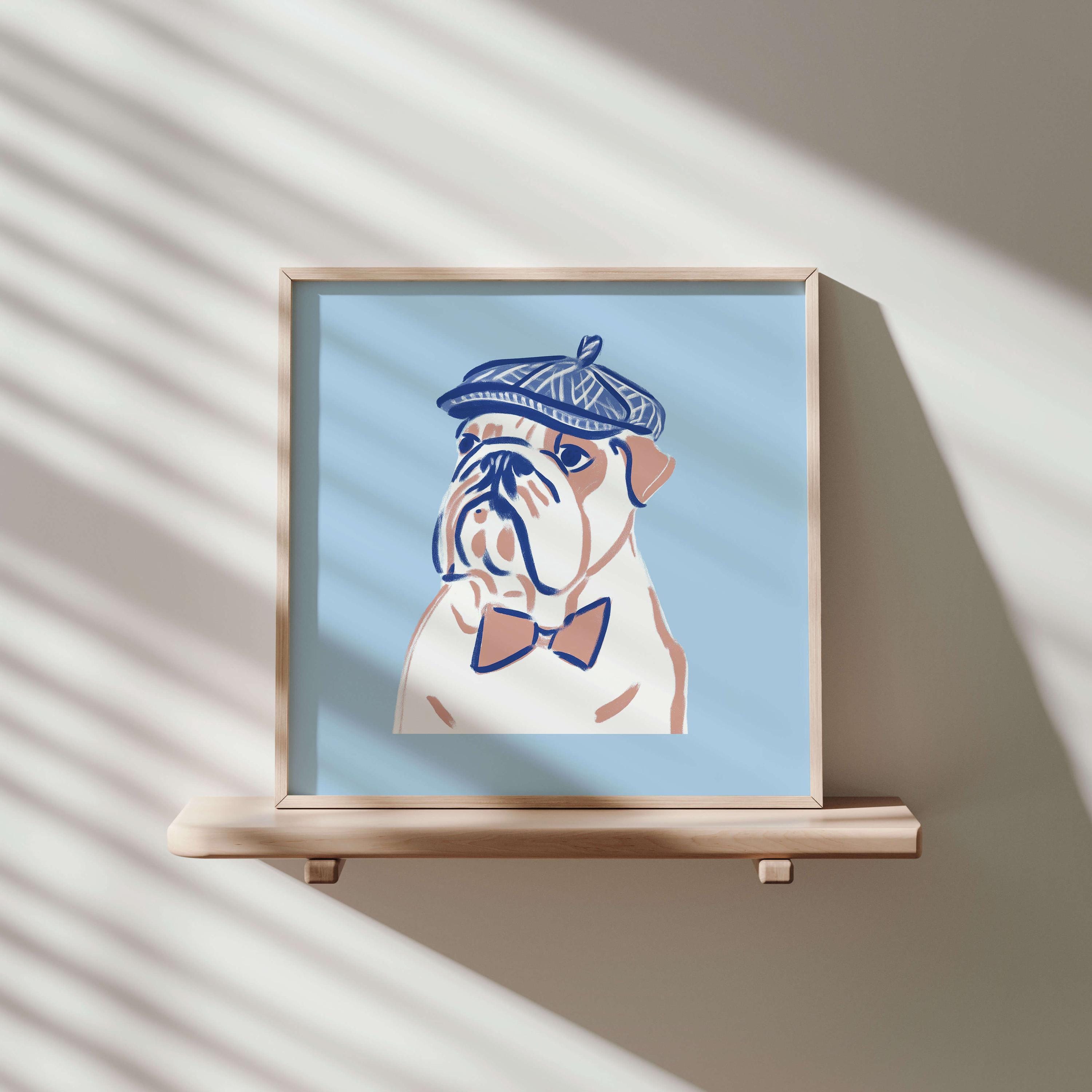 Bulldog newsboy cap art print