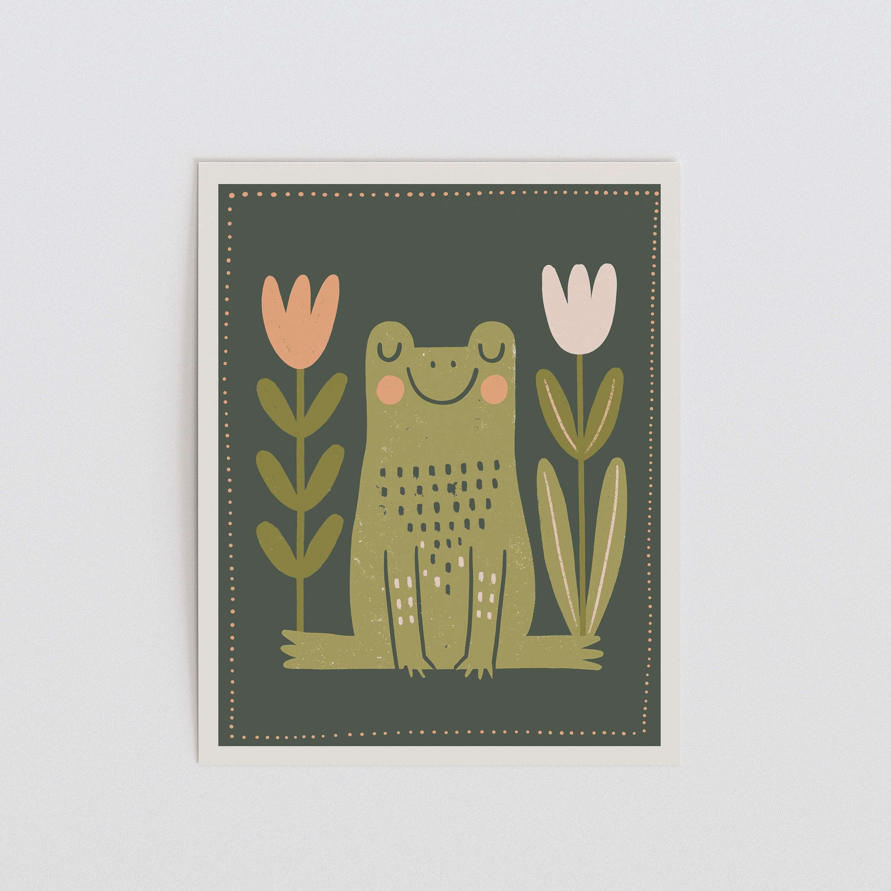 Green frog nursery print