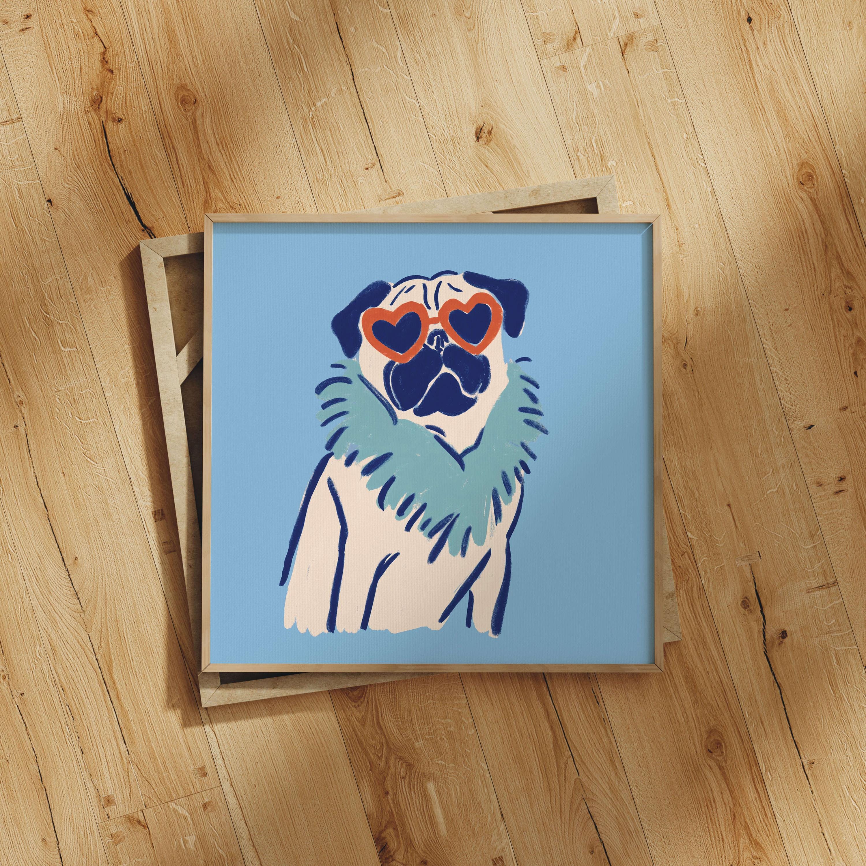 Pug heart sunglasses art print