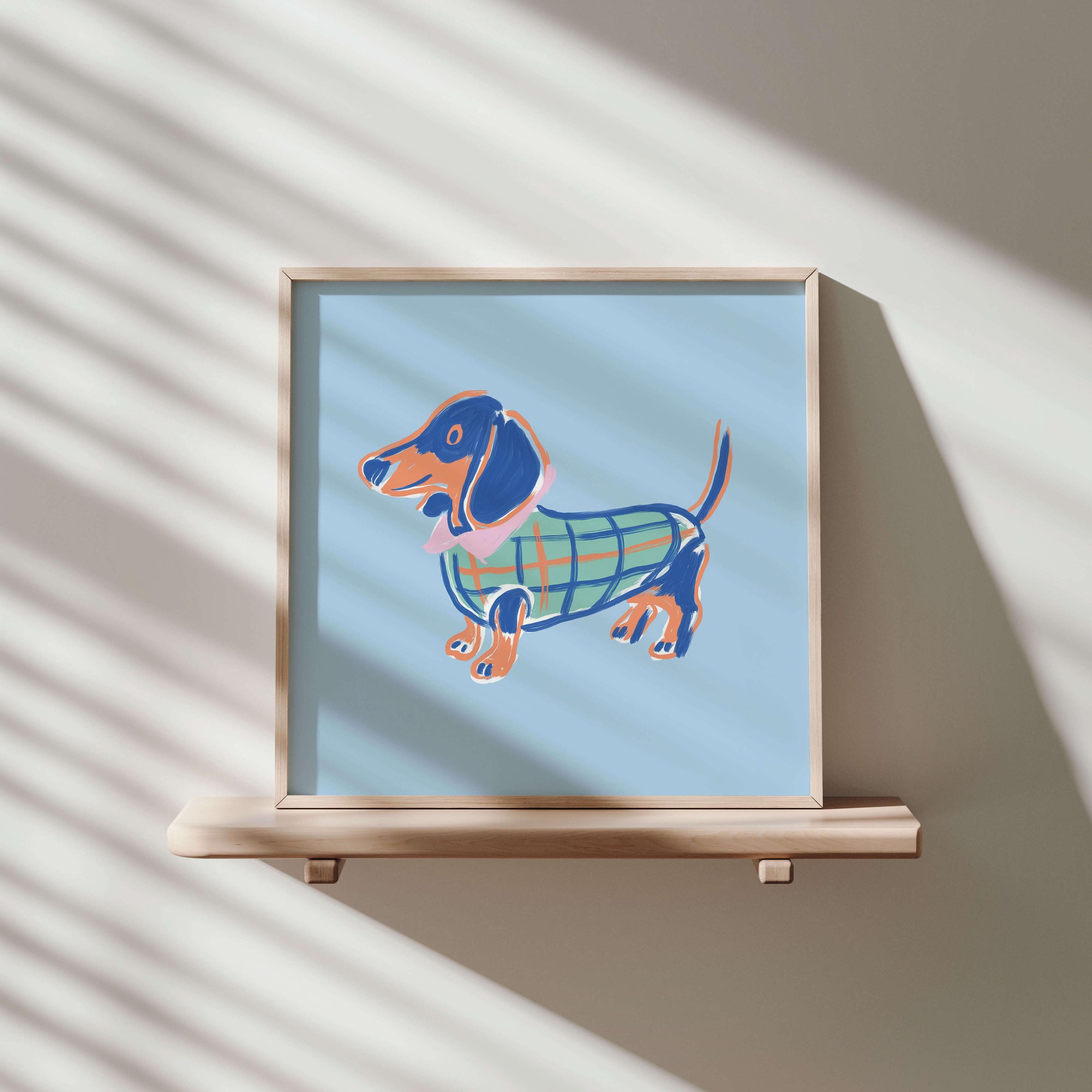 Dachshund plaid coat art print