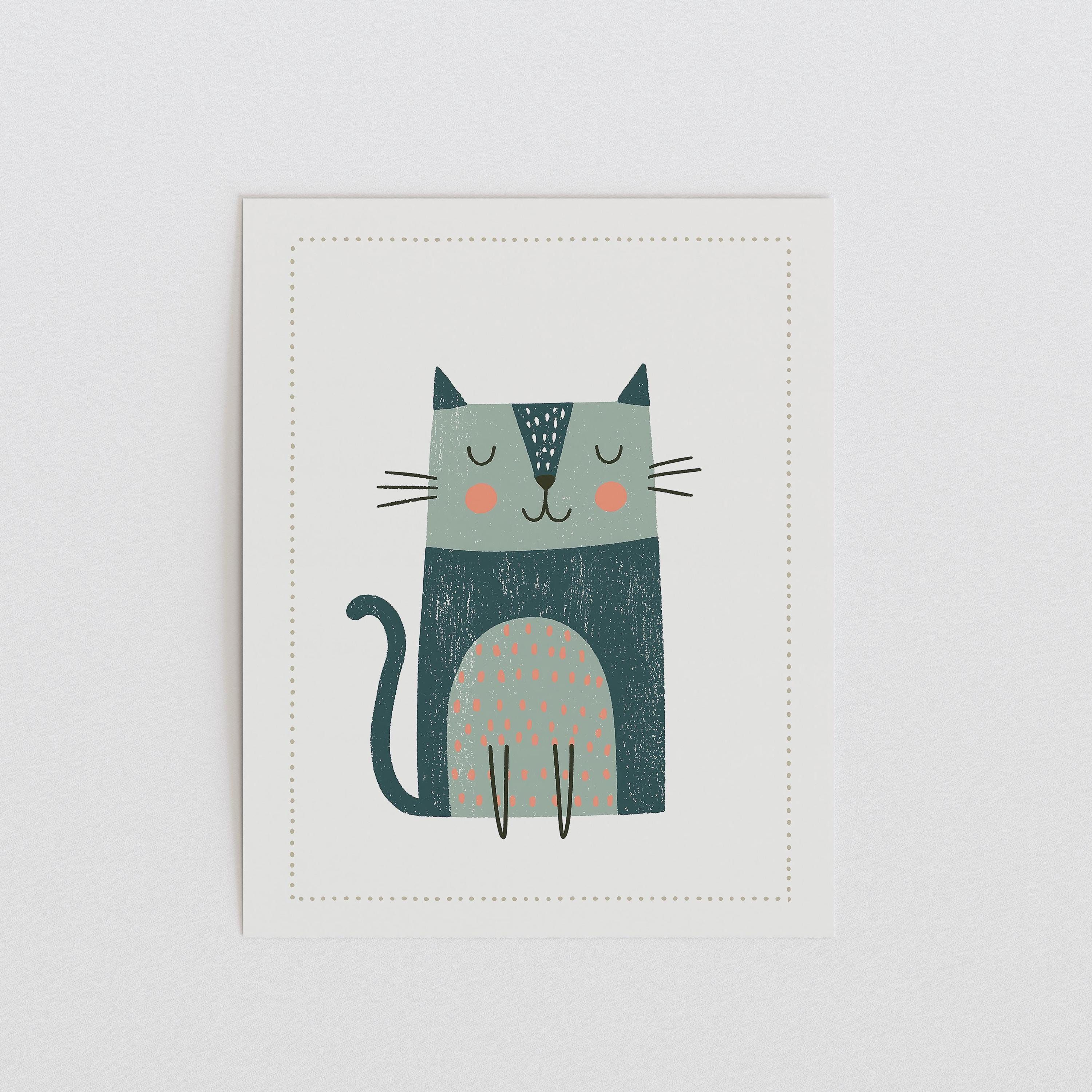 Teal cat nursery print