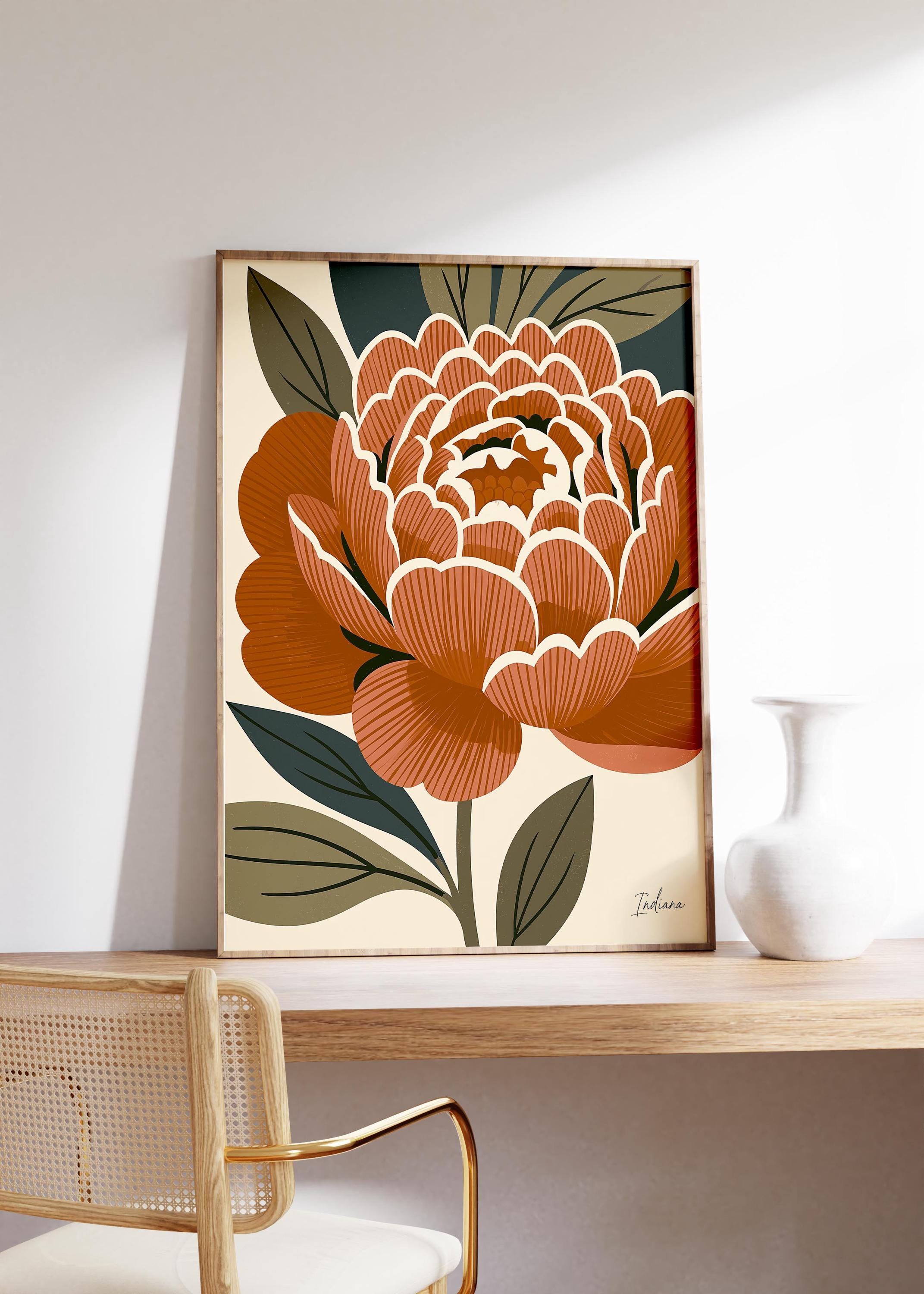 Indiana state flower art print, peony