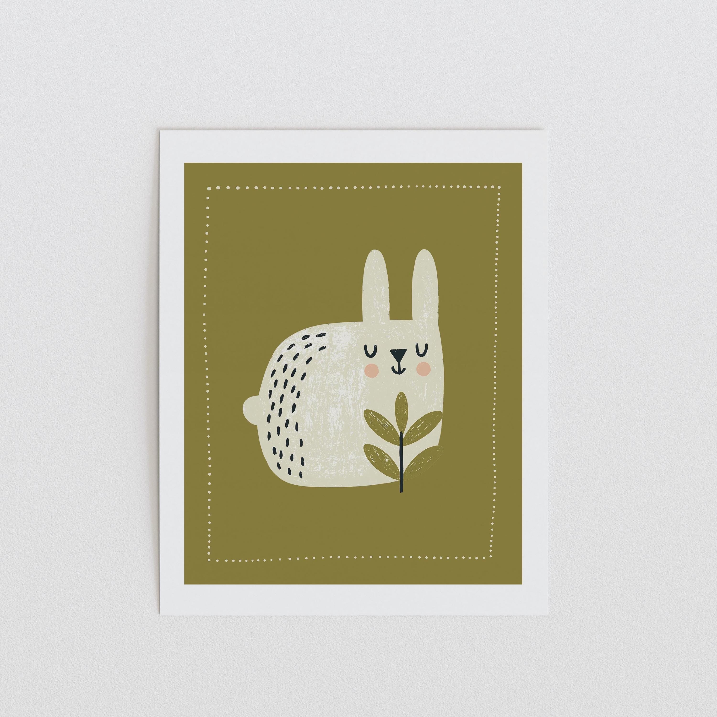 Olive bunny rabbit nursery print