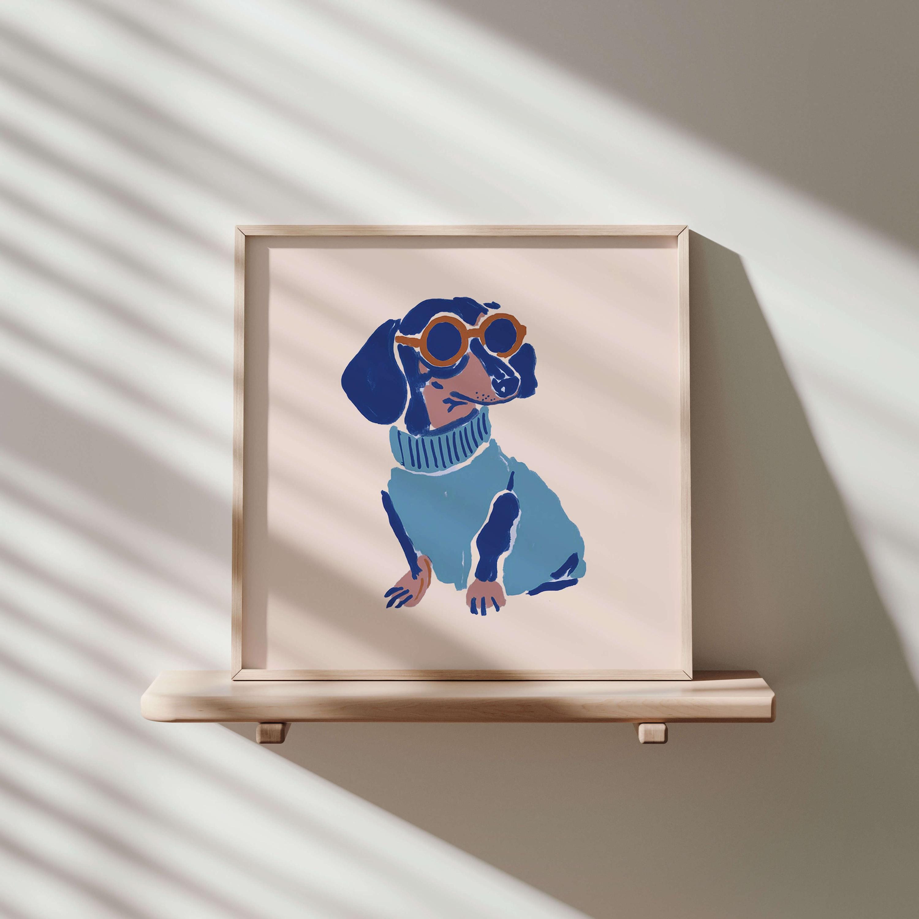 Dachshund blue sweater art print