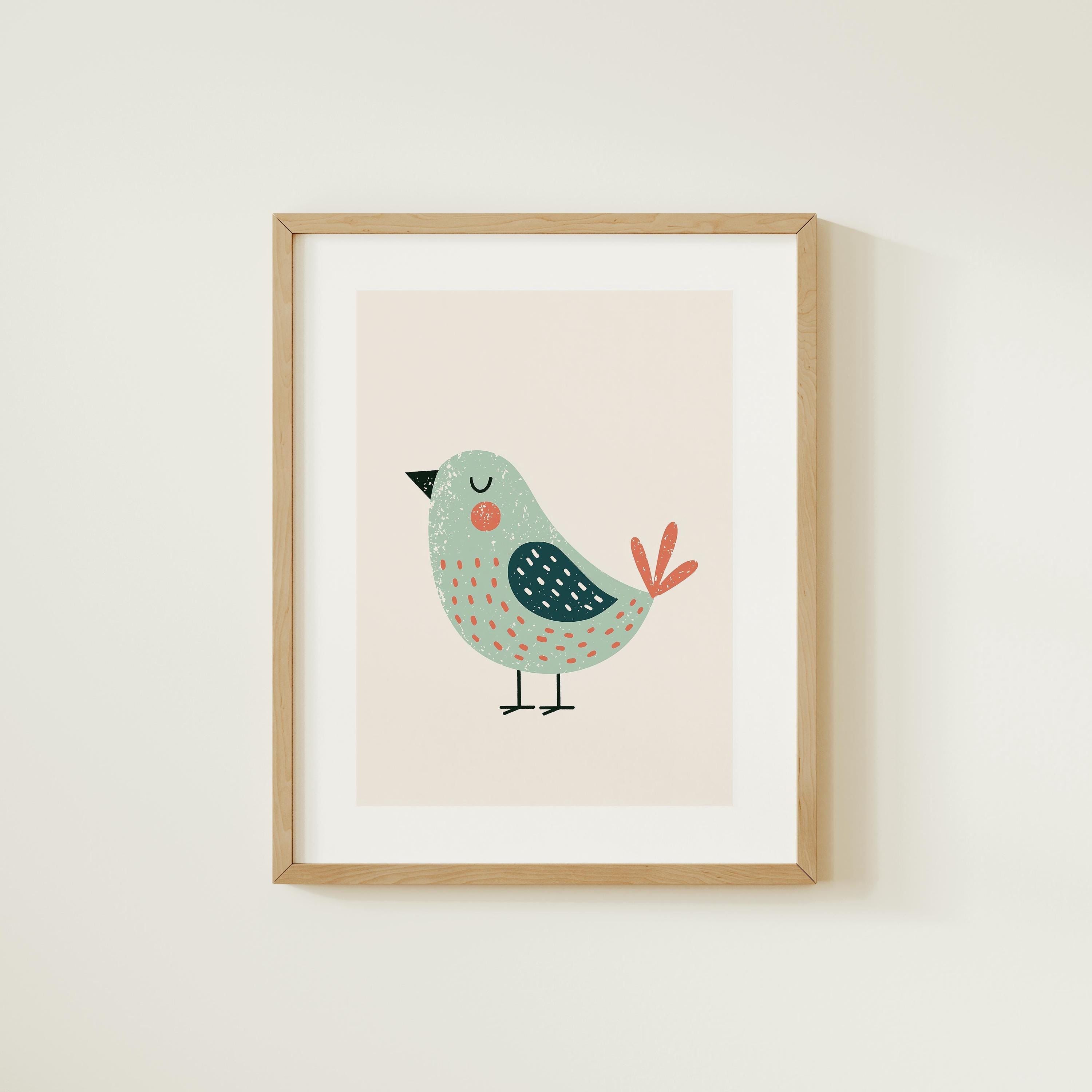 Teal bird nursery print