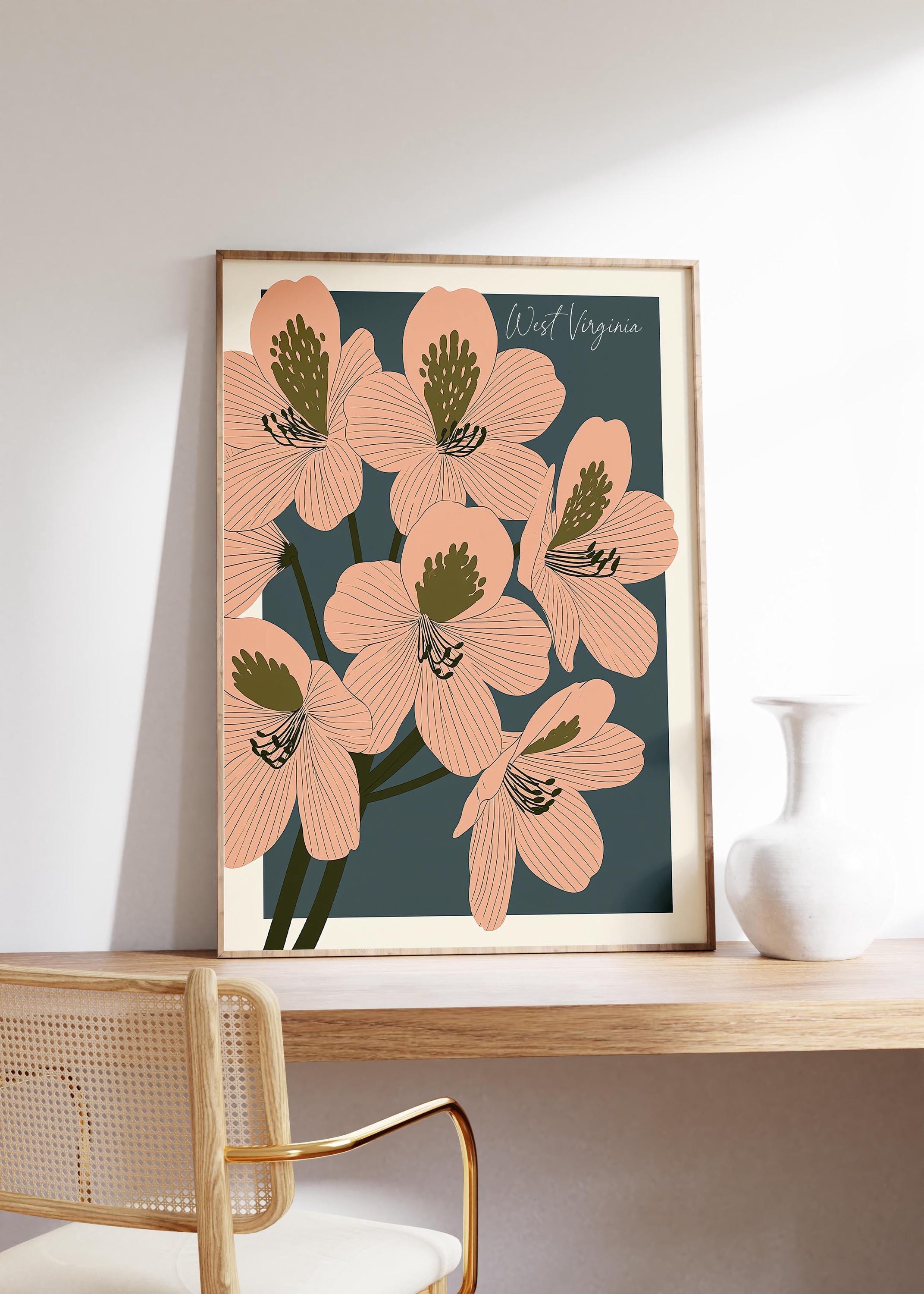 West Virginia state flower art print, rhododendron