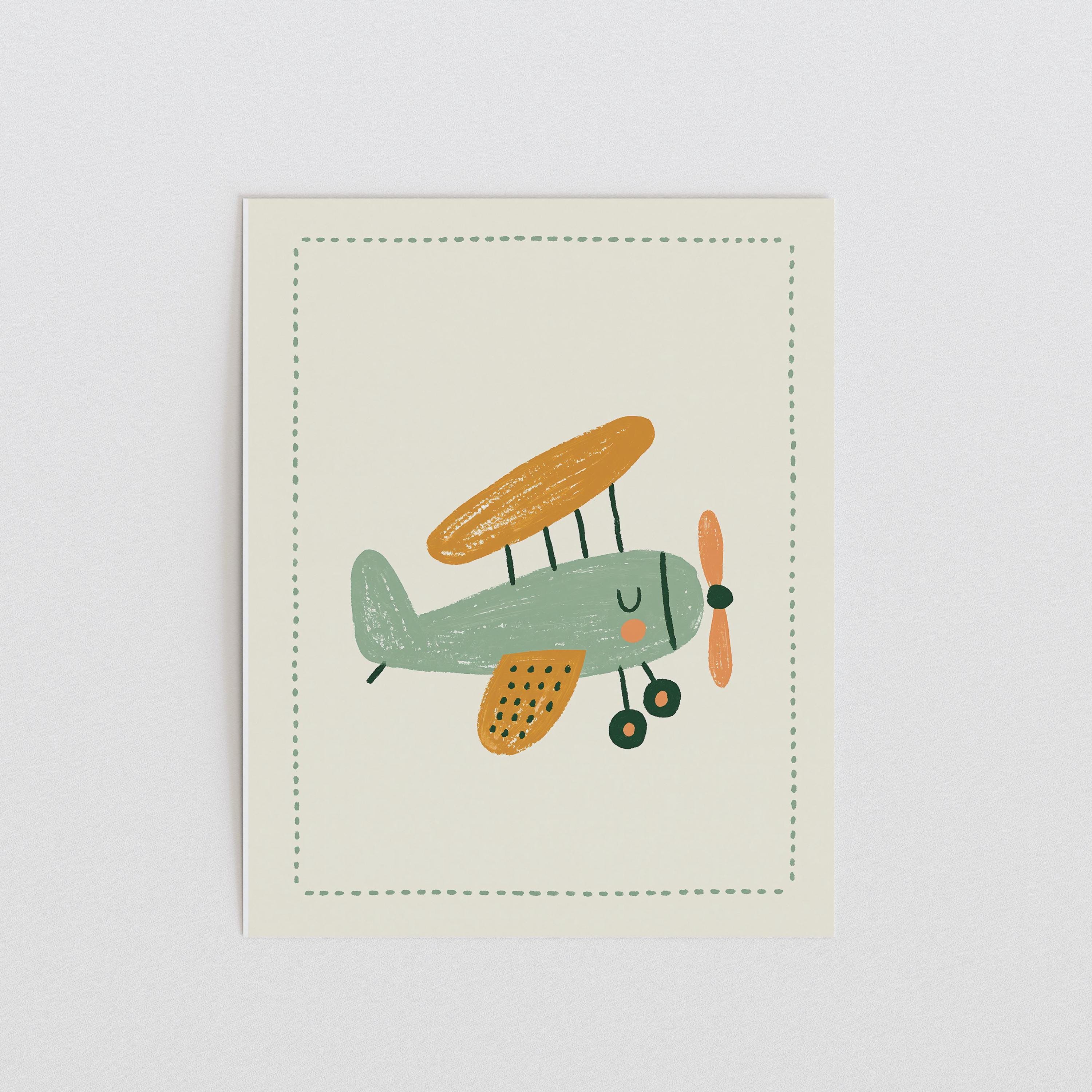 Sage Airplane Nursery Print