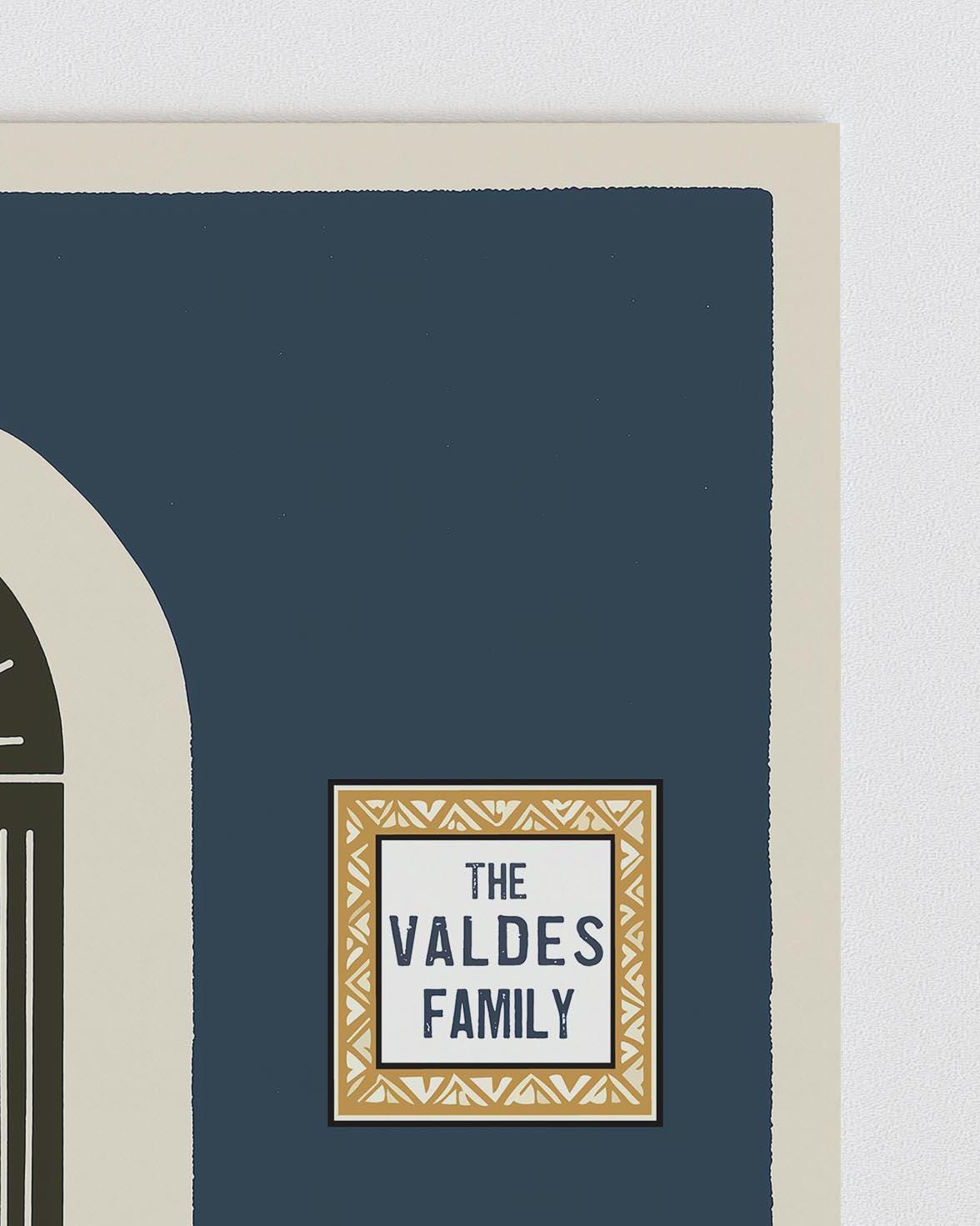 Personalized navy block print arched door art print, Puerto Rico