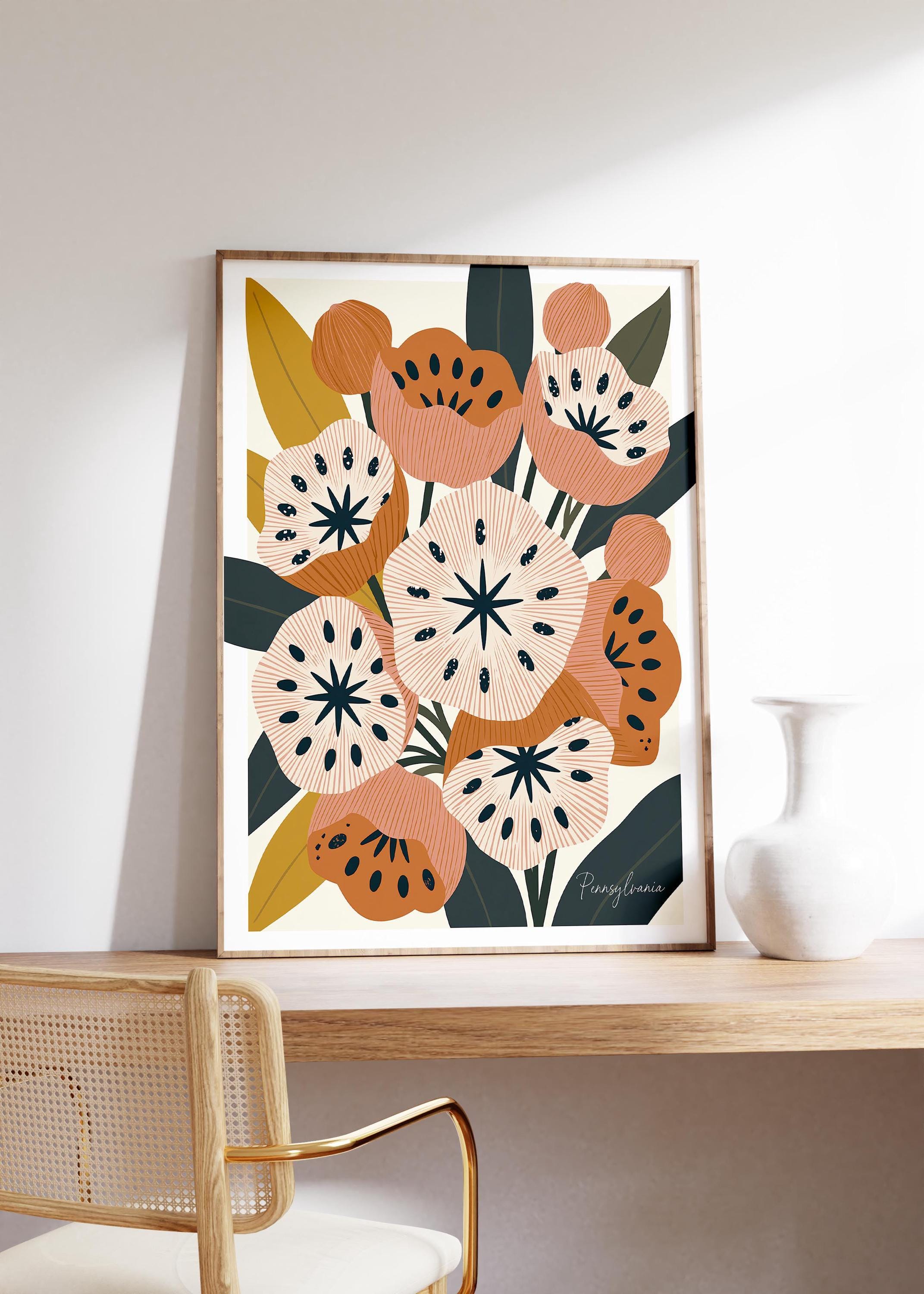Pennsylvania state flower art print, mountain laurel