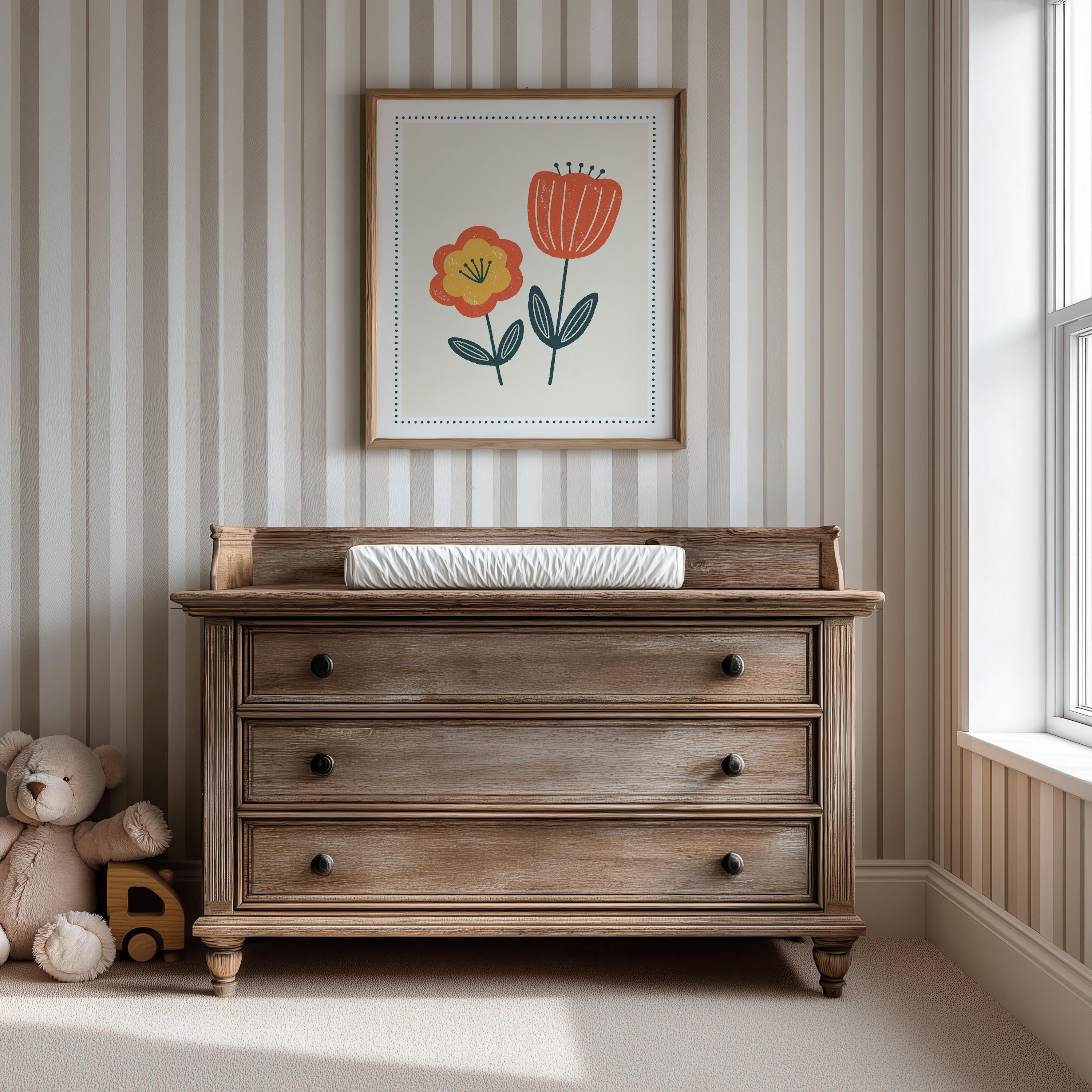 Orange wildflowers nursery print