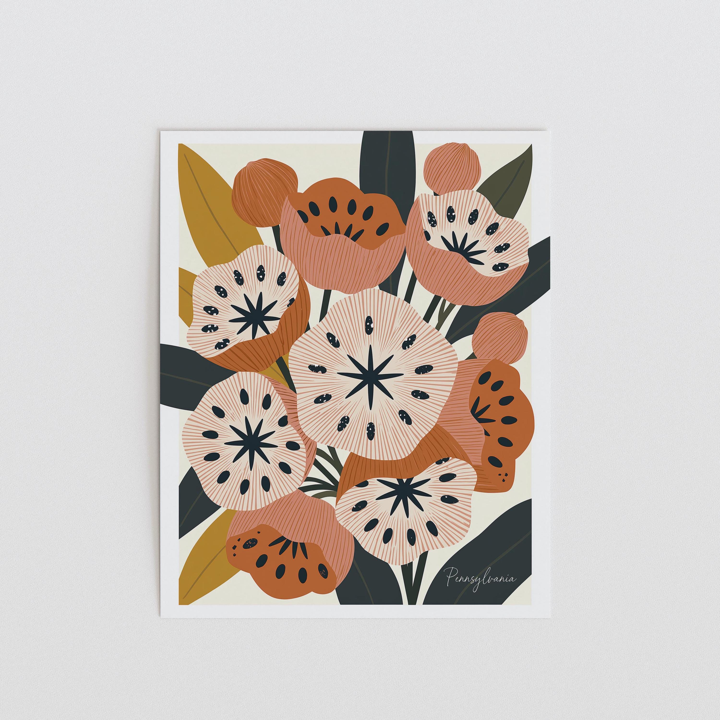 Pennsylvania state flower art print, mountain laurel