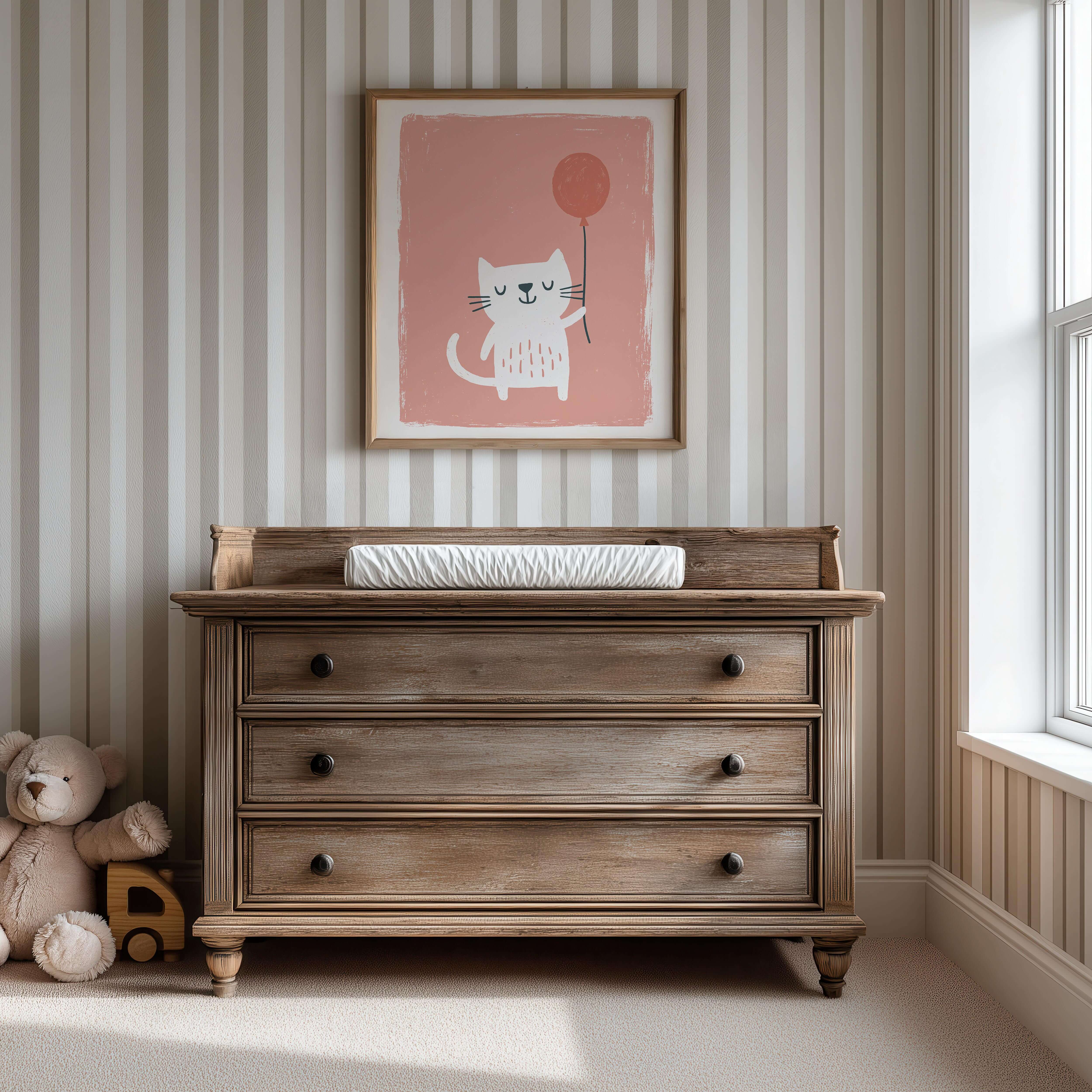 Balloon Cat Nursery Print