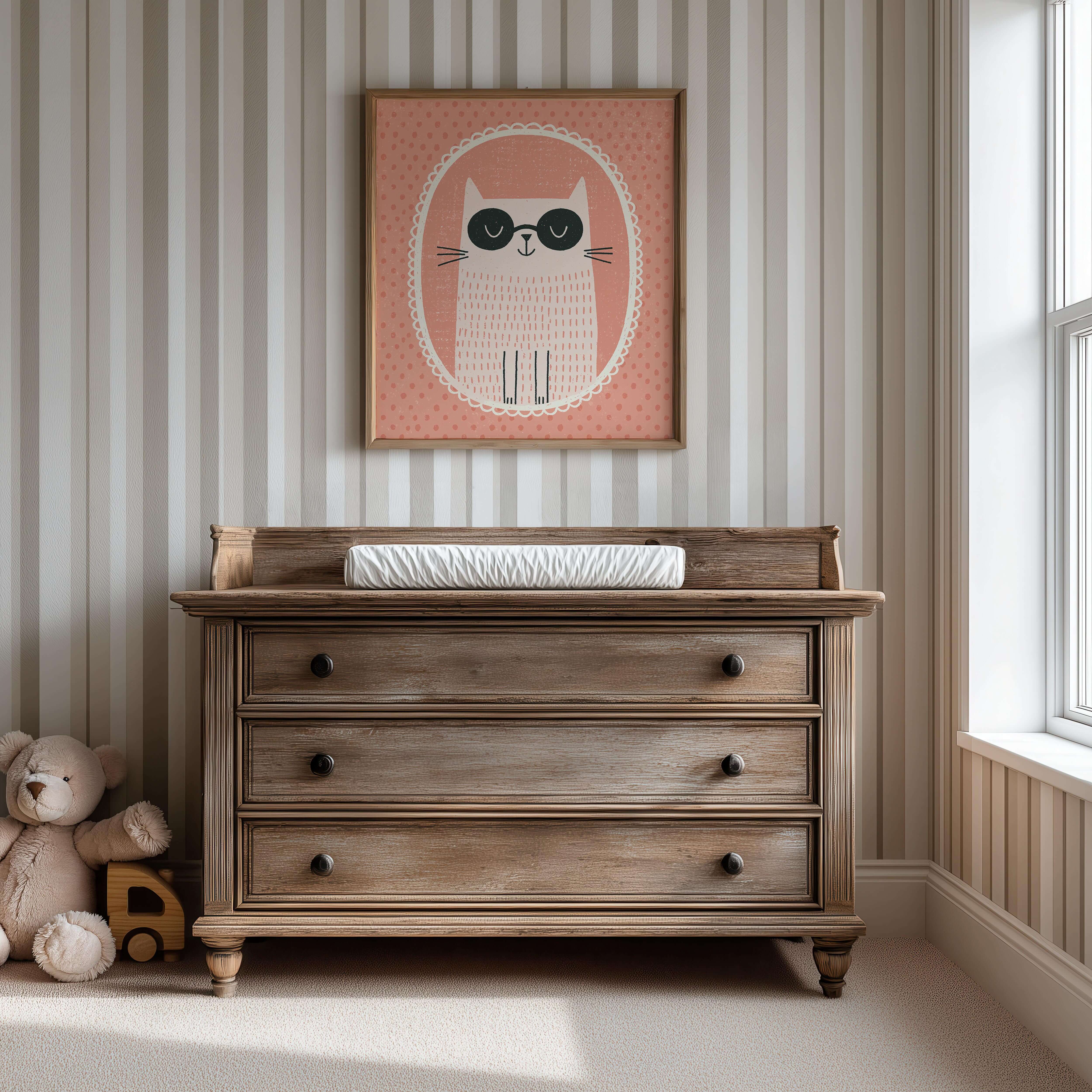 Cat With Glasses Nursery Print