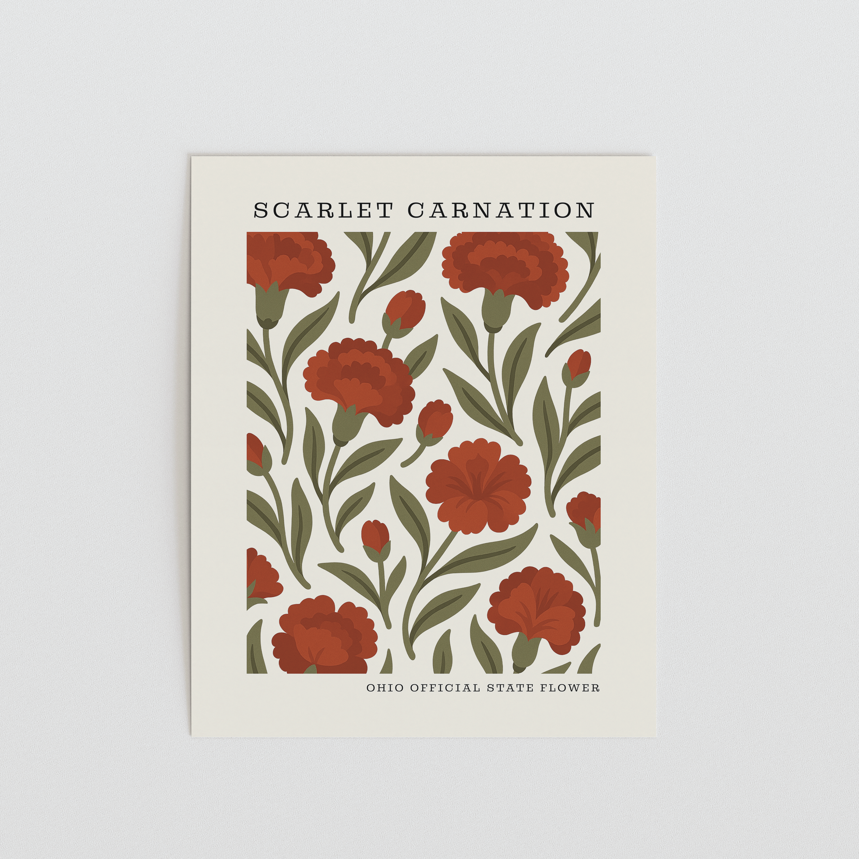 Ohio State Flower Art Print – Scarlet Carnation