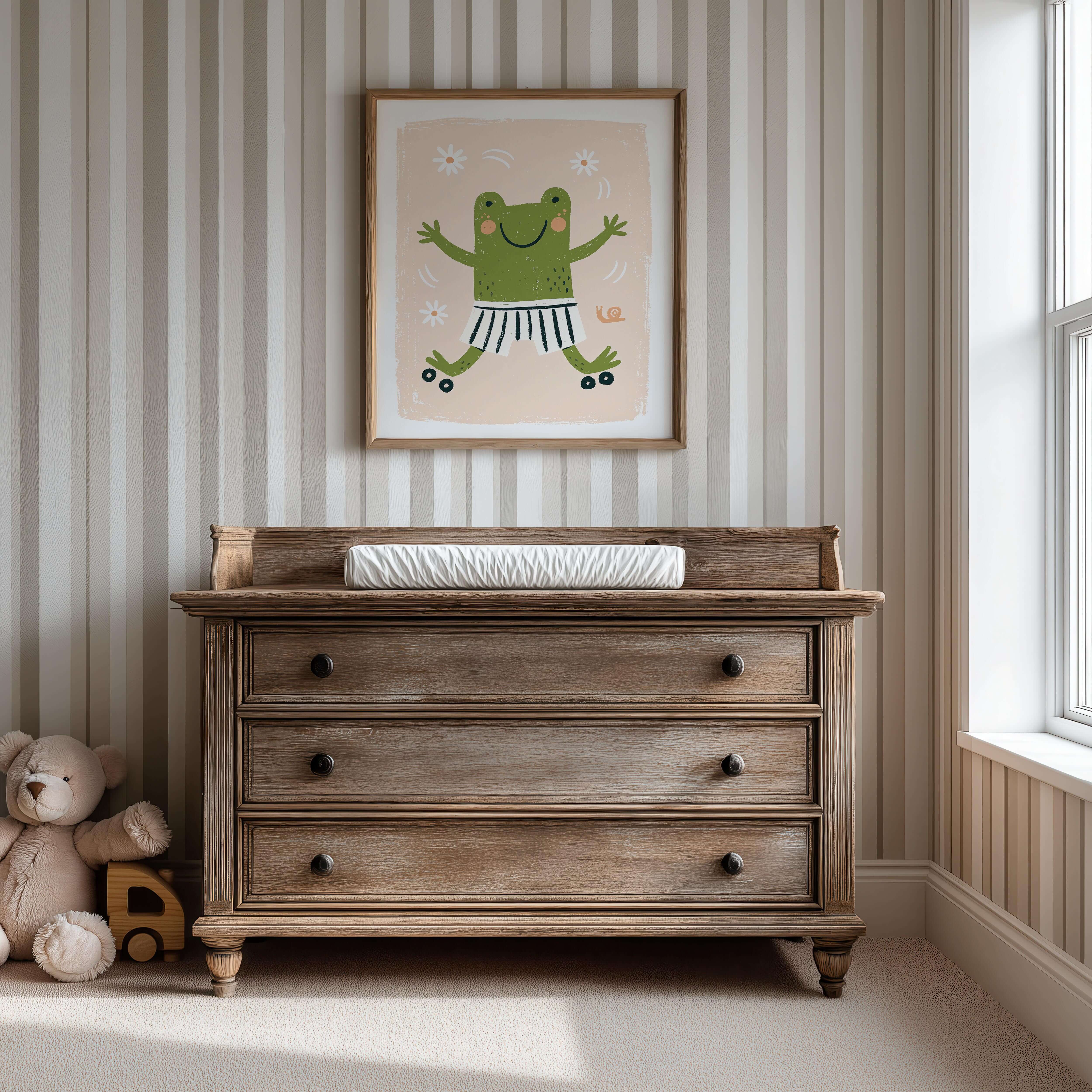 Roller Skating Frog Nursery Art